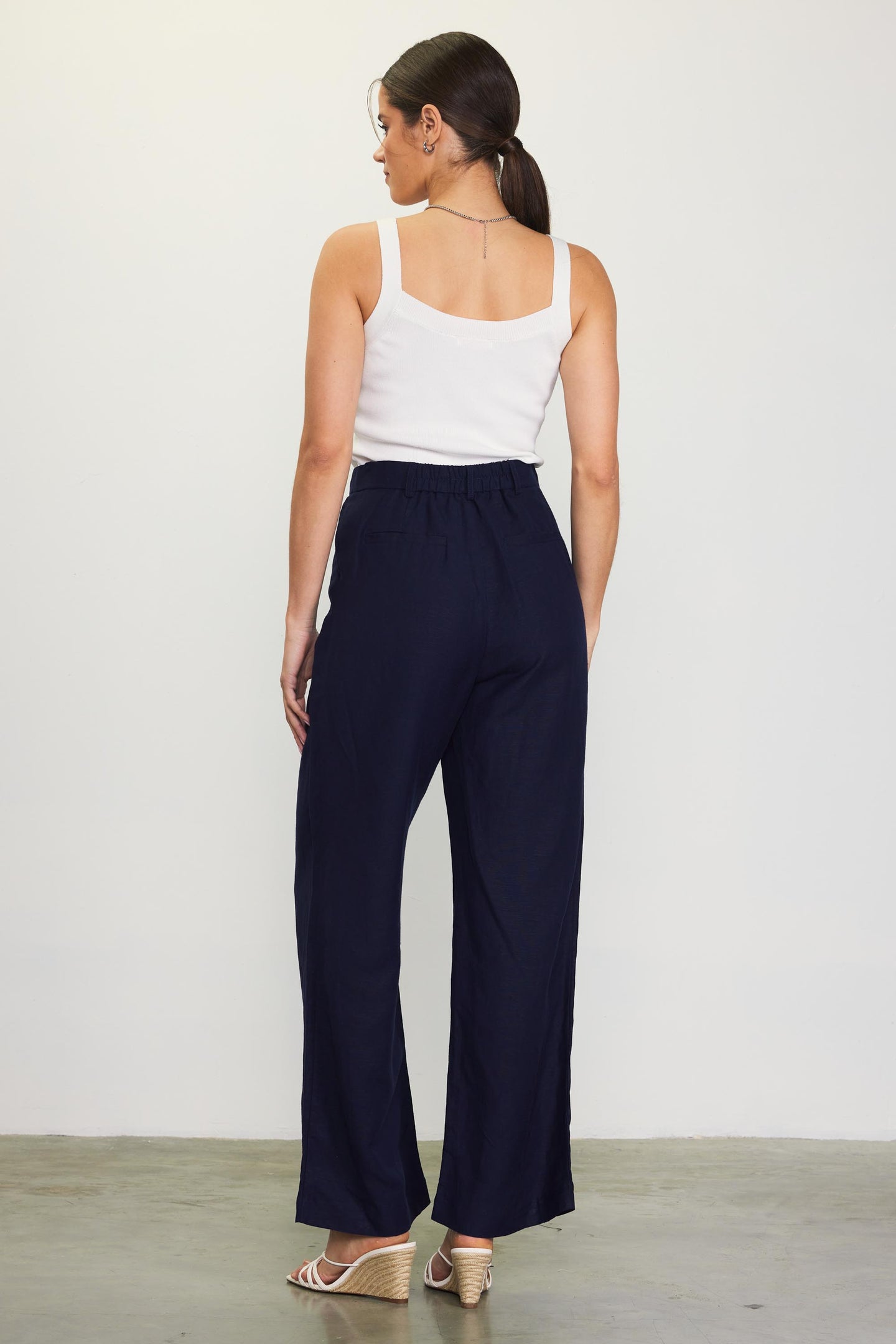 Linen Blend Wide Leg Trousers