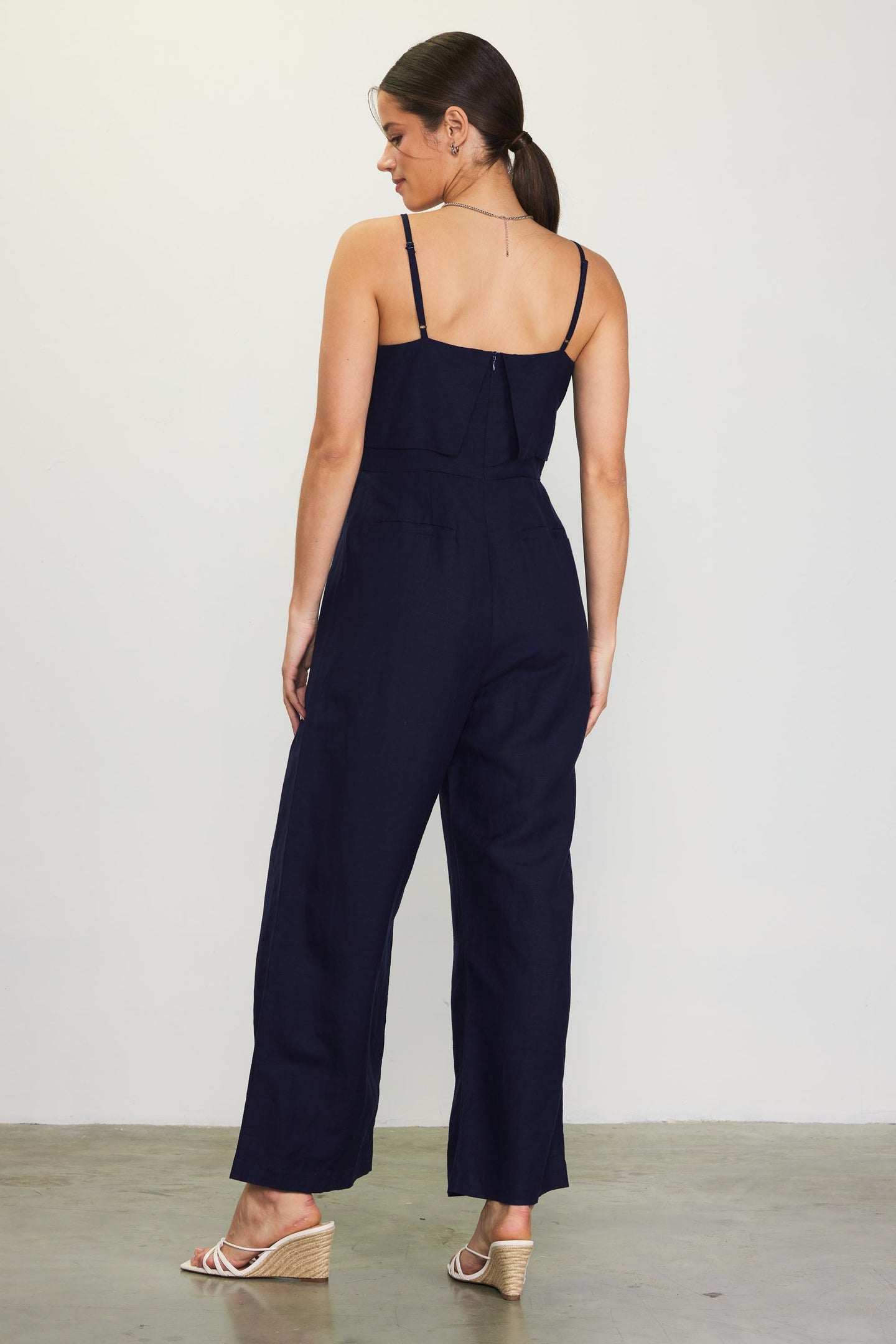 Linen Blend Shoulder Strap Jumpsuit