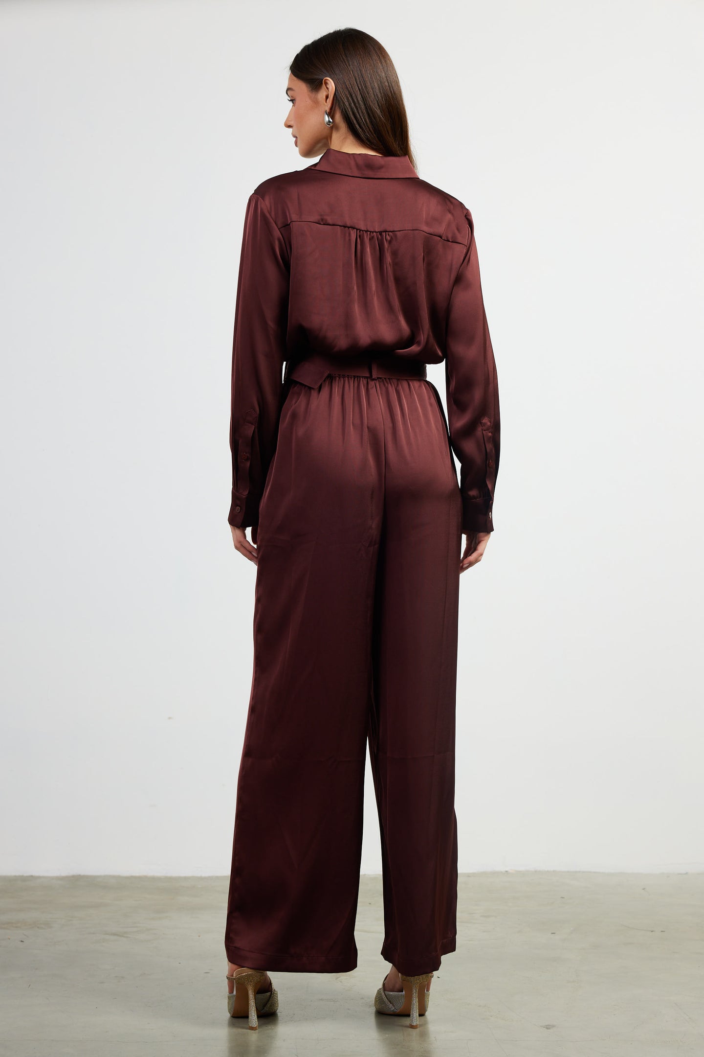 Satin Button Down Belted Jumpsuit