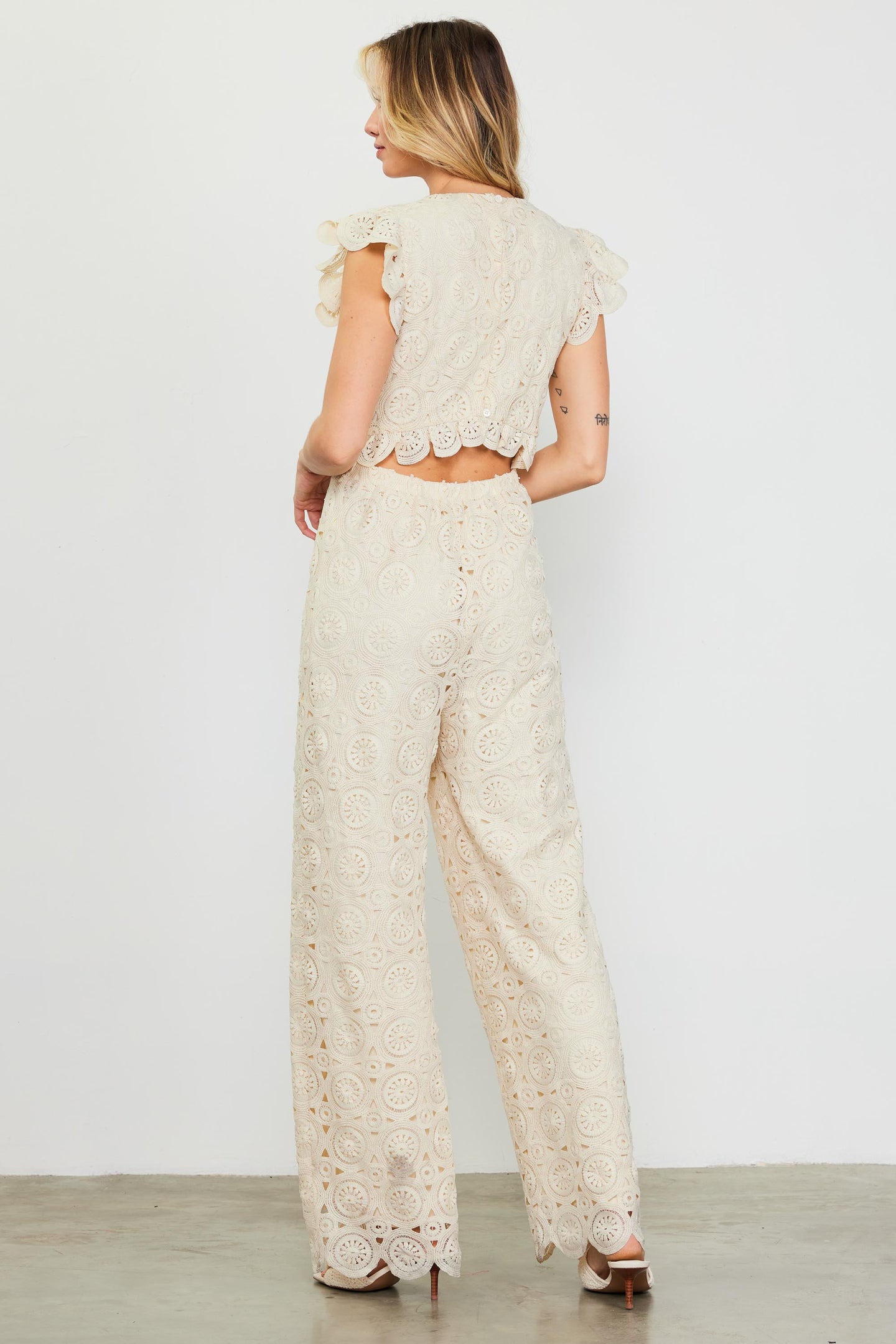 Crochet Ruffled Sleeve Jumpsuit