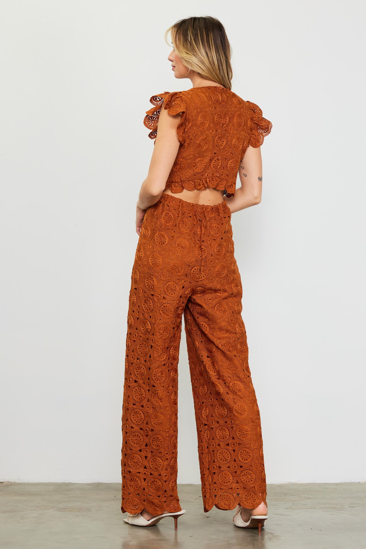 Crochet Ruffled Sleeve Jumpsuit