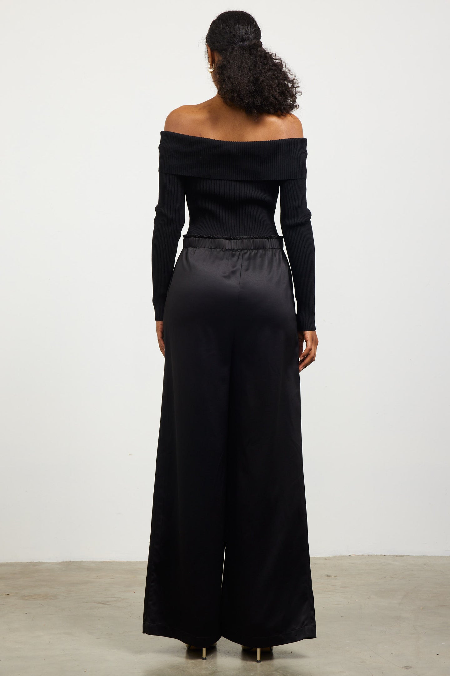 Mixed Media Off-Shoulder Jumpsuit