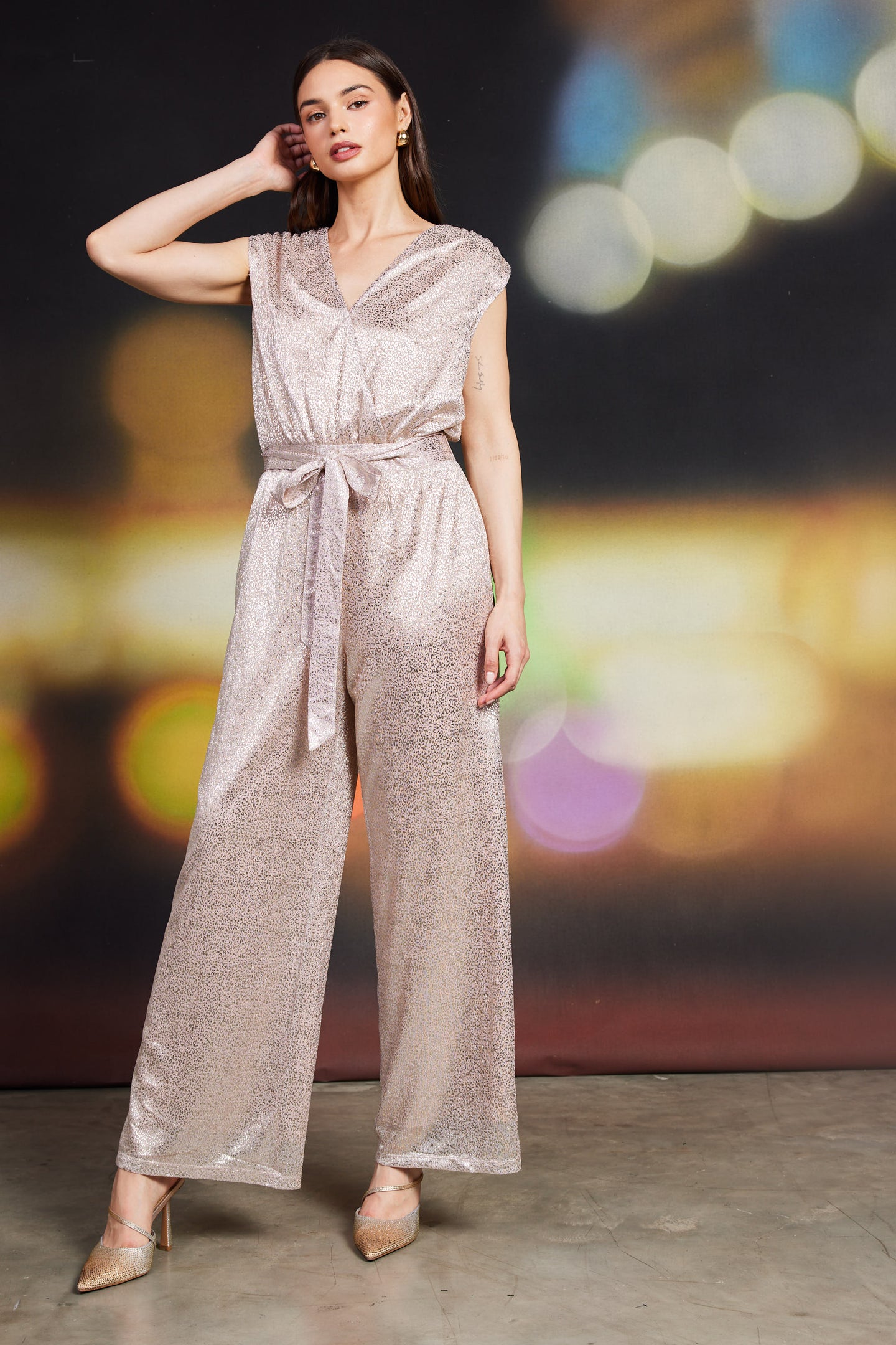 Blush Metallic Foil Print Jumpsuit