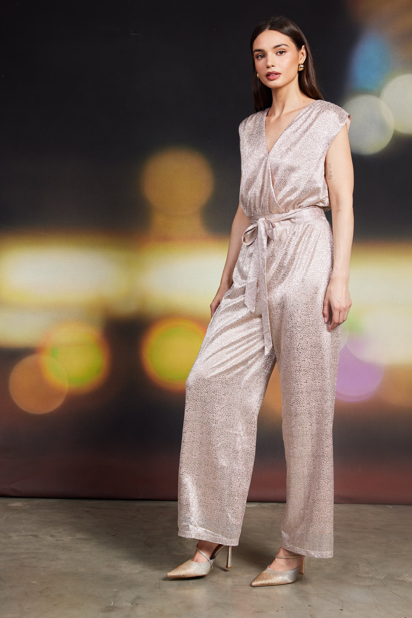 Blush Metallic Foil Print Jumpsuit