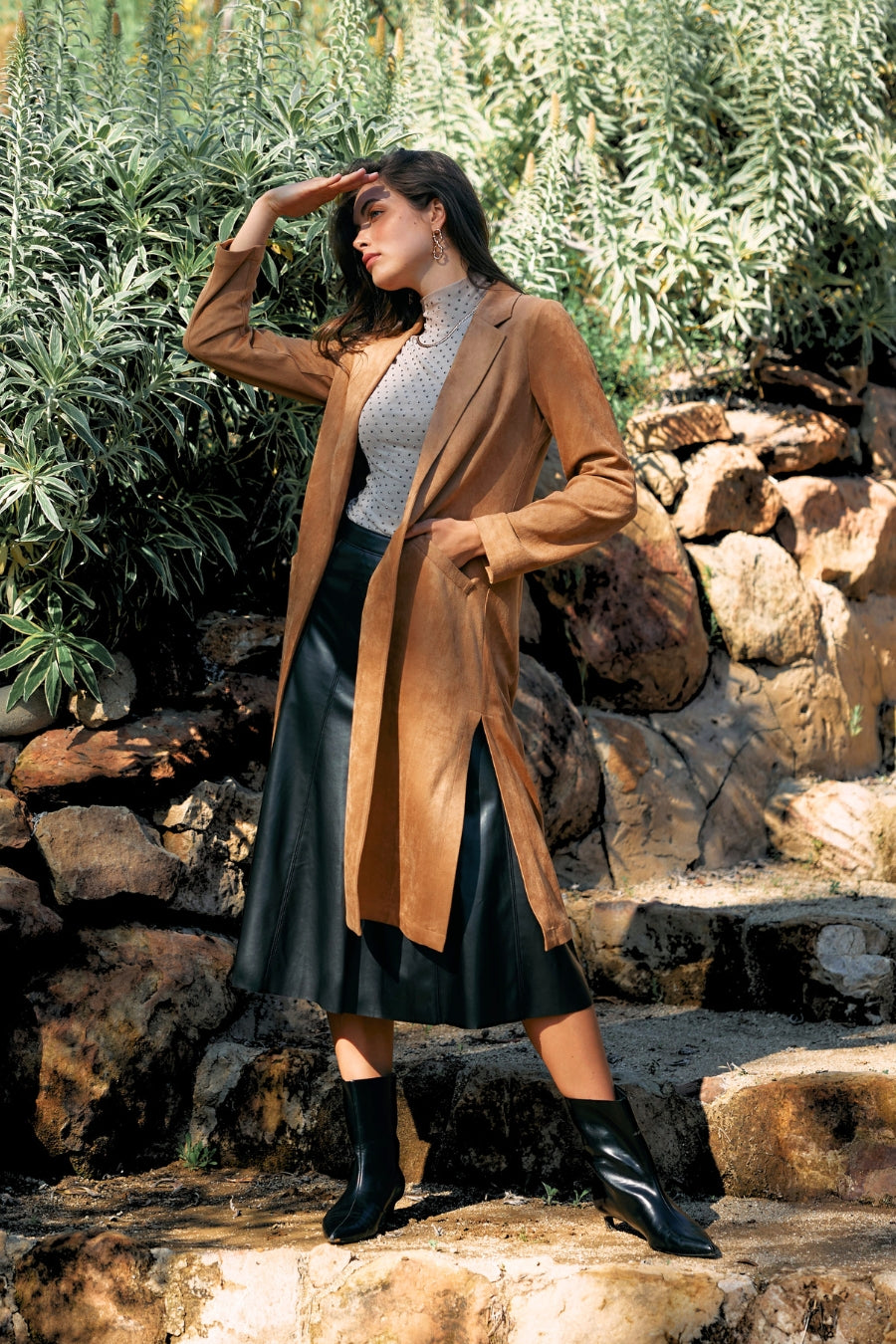 Faux Suede Duster Coat