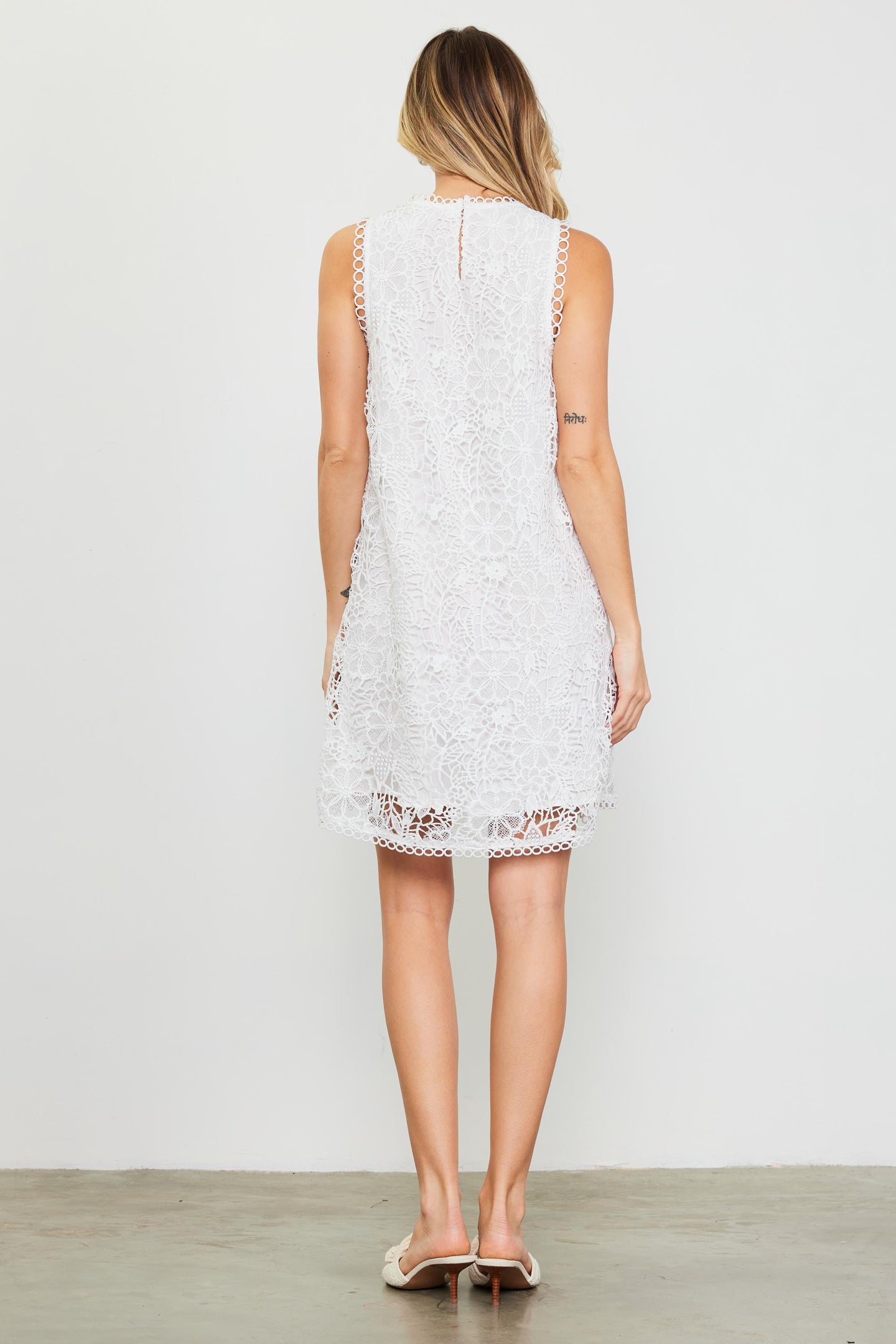 Embroidered Lace Eyelet Sleeveless Dress