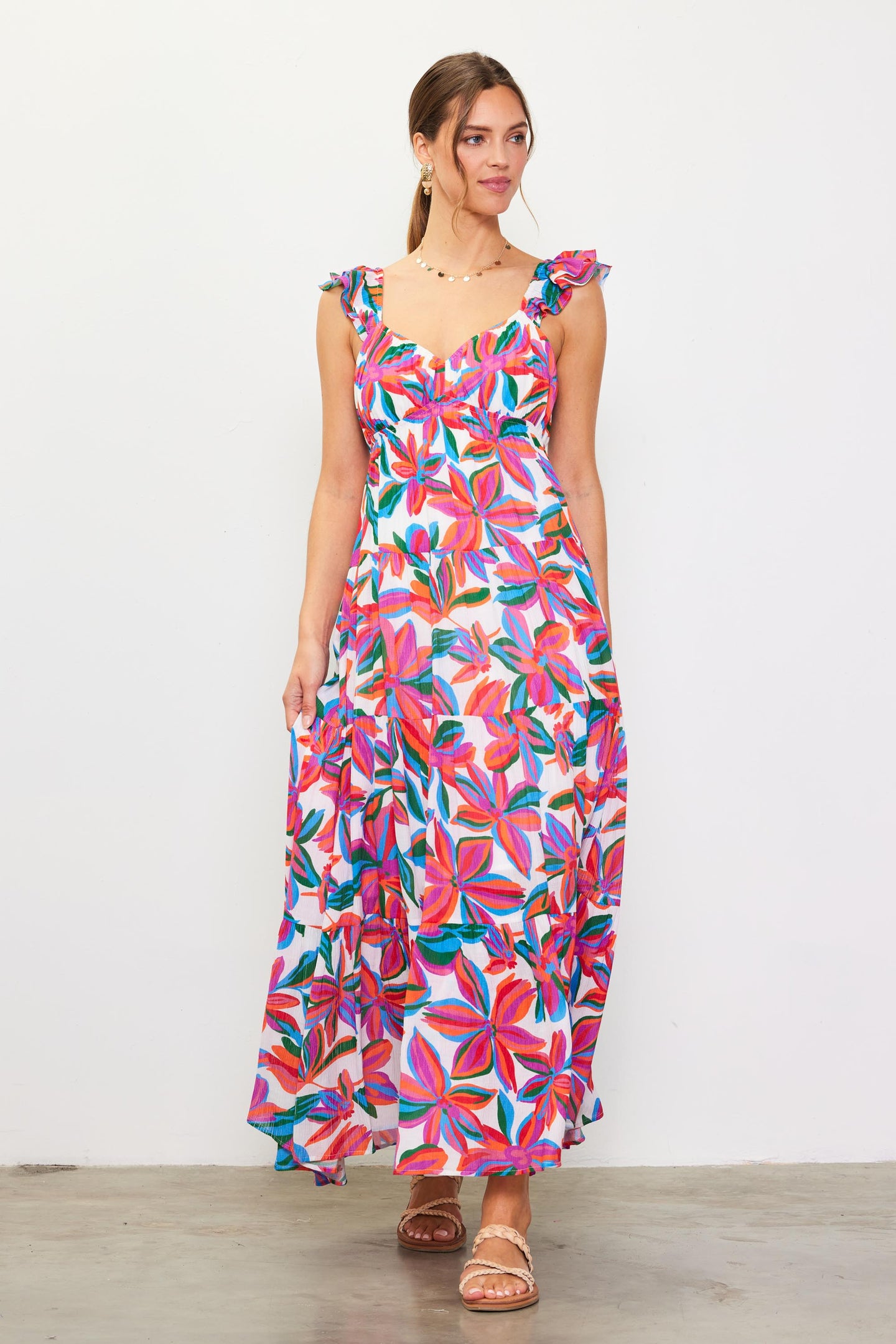 Juliette Floral Print Ruffle Sleeve Maxi Dress