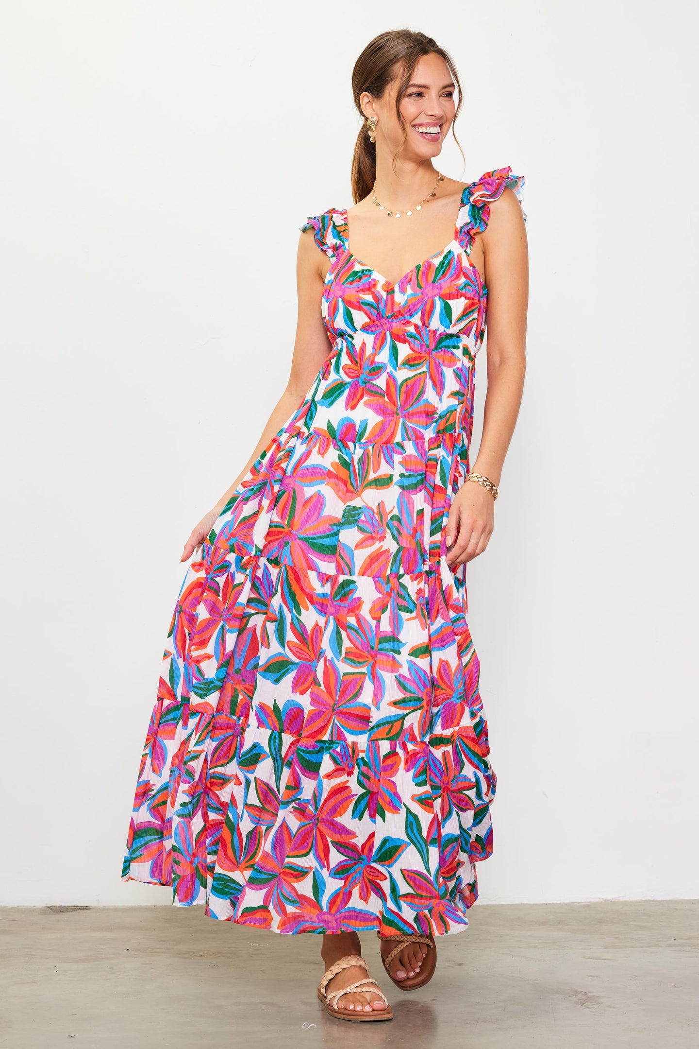 Juliette Floral Print Ruffle Sleeve Maxi Dress