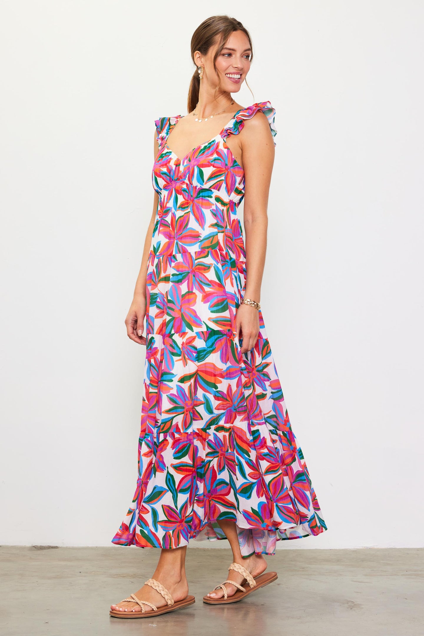 Juliette Floral Print Ruffle Sleeve Maxi Dress