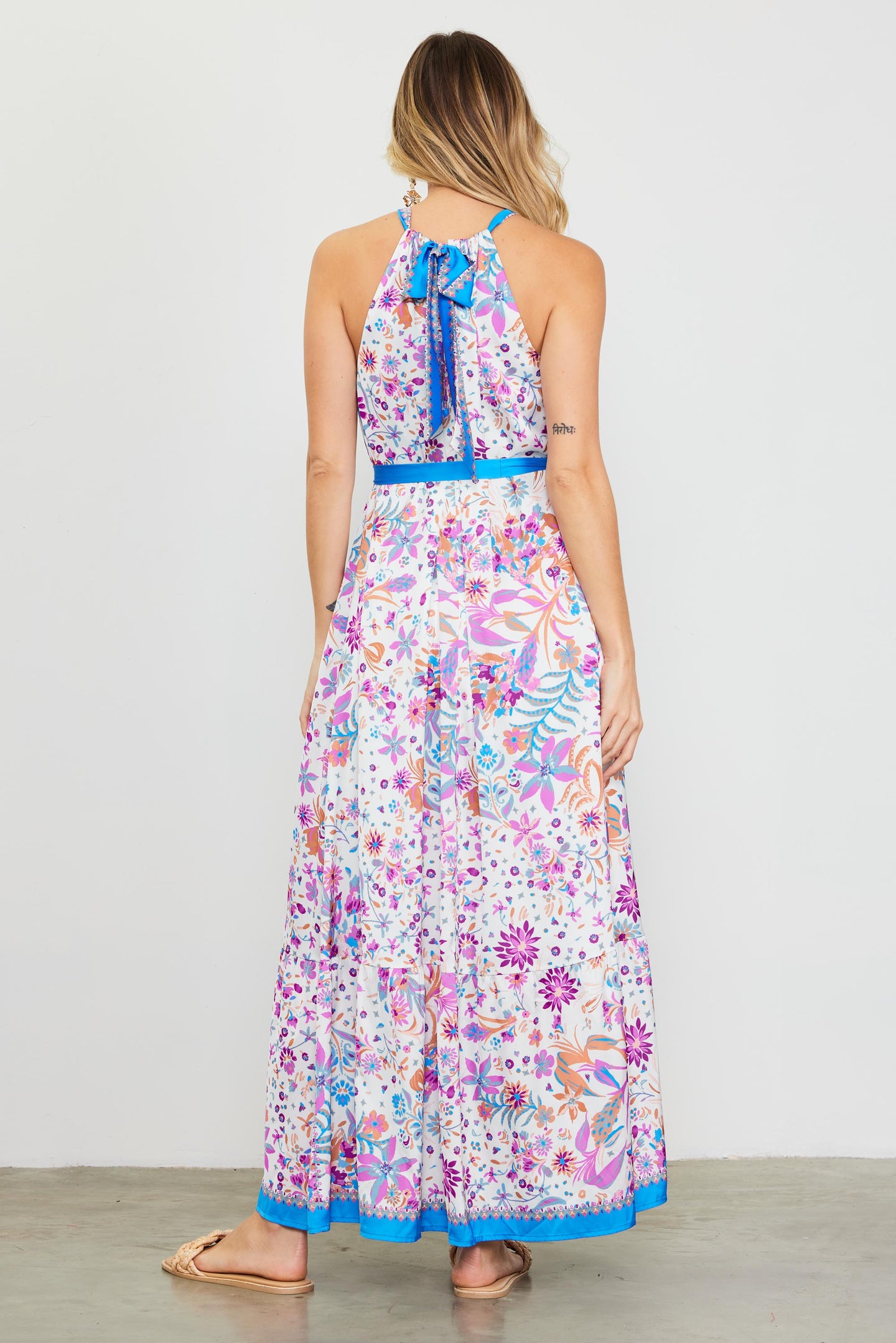 Magnolia Border Print Halter Neck Maxi Dress