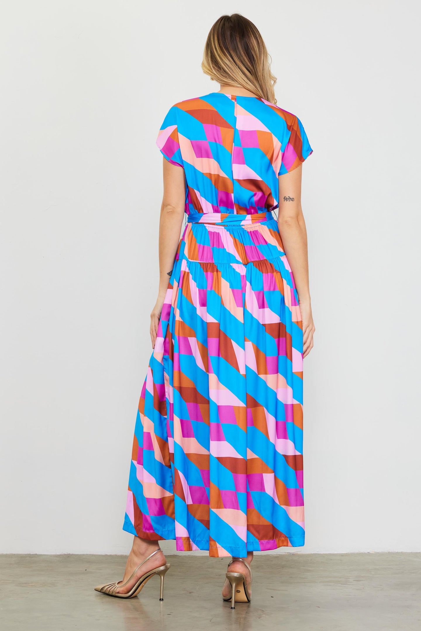 Surplice Bodice Geometric Print Maxi Dress