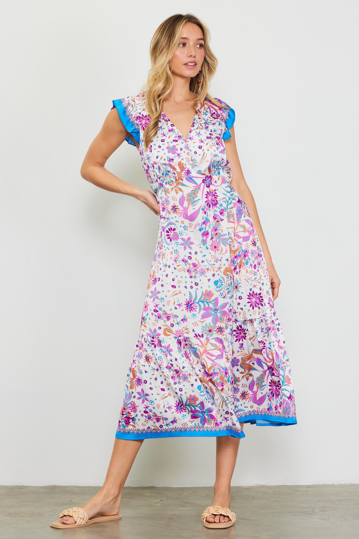 Magnolia Border Print Flutter Sleeve Dress