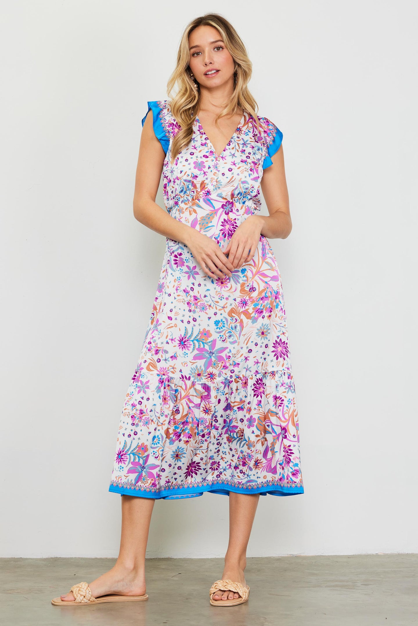 Magnolia Border Print Flutter Sleeve Dress