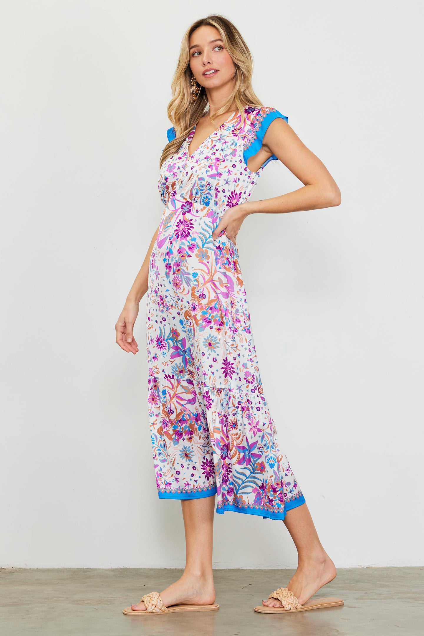 Magnolia Border Print Flutter Sleeve Dress