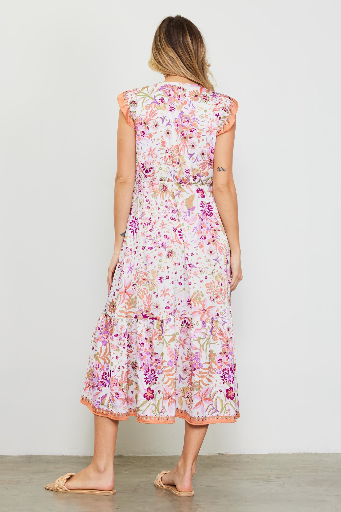 Magnolia Border Print Flutter Sleeve Dress