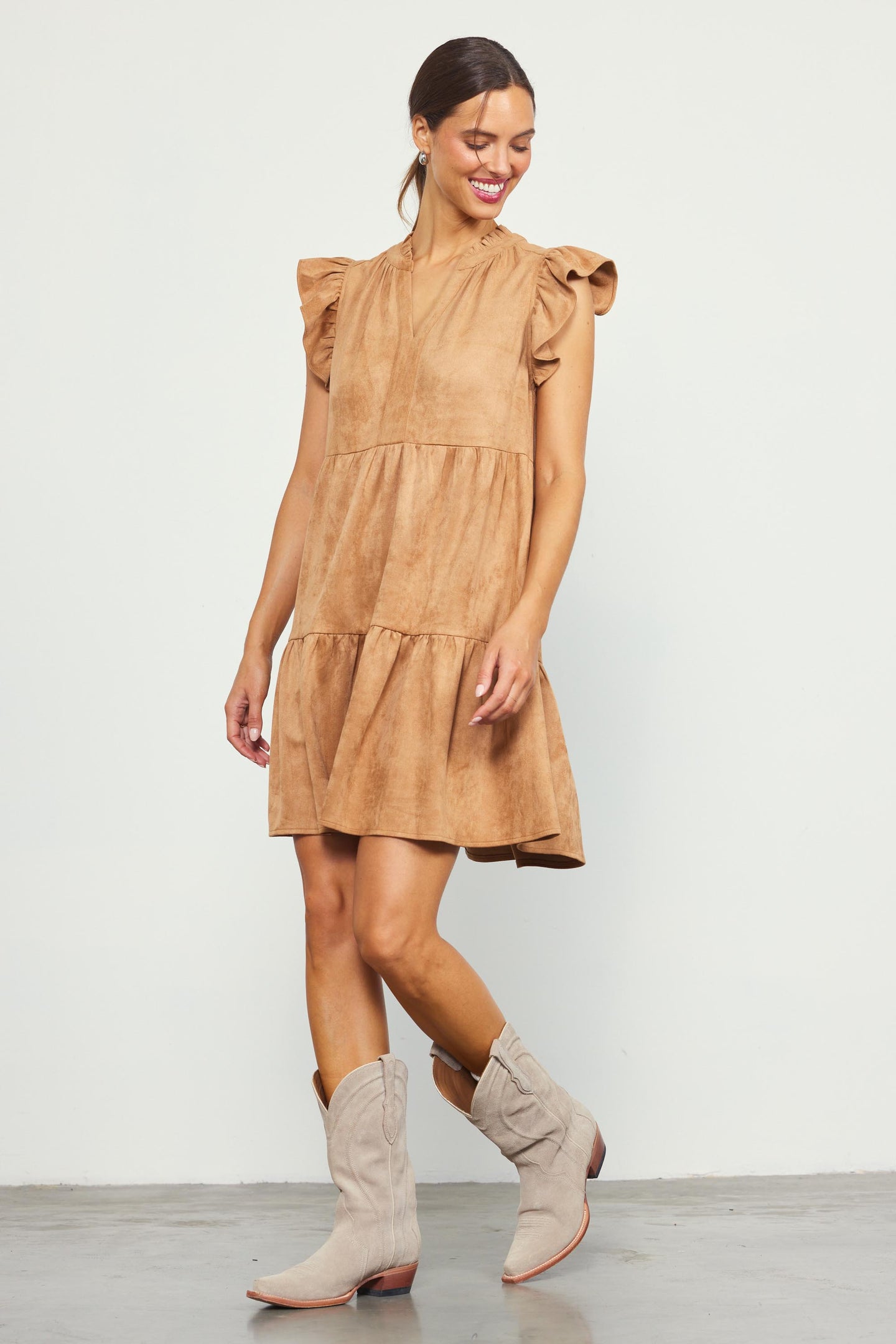 Faux Suede Tiered Mini Dress