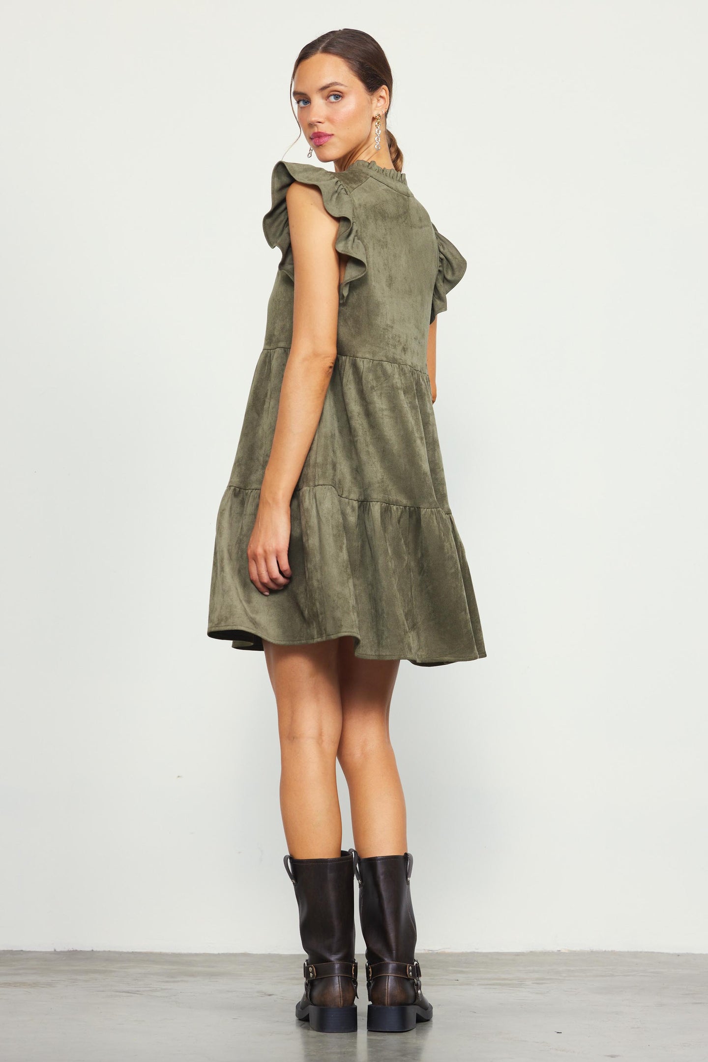 Faux Suede Tiered Mini Dress