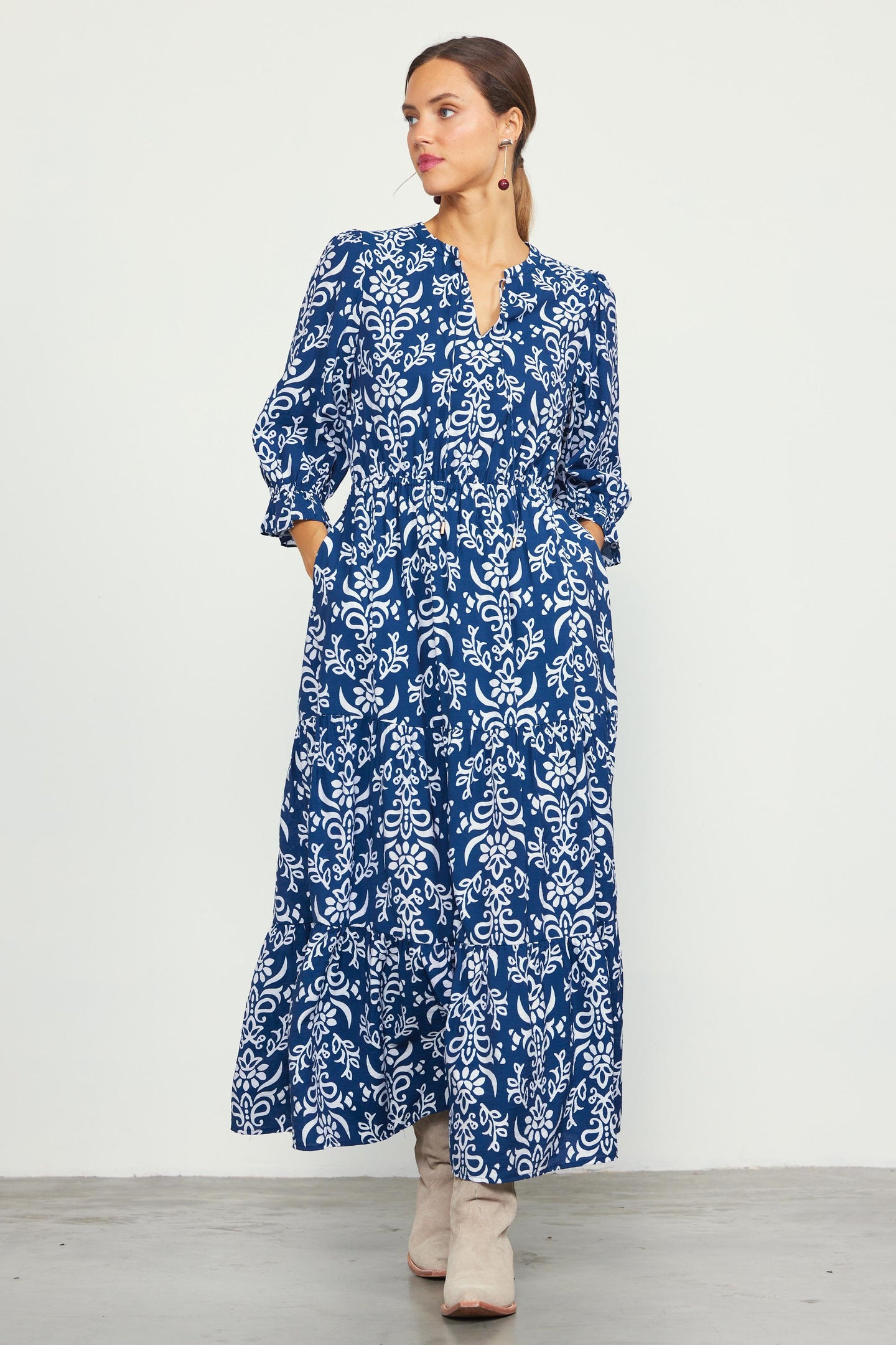 Skye Split Neck Ruffle Maxi Dress