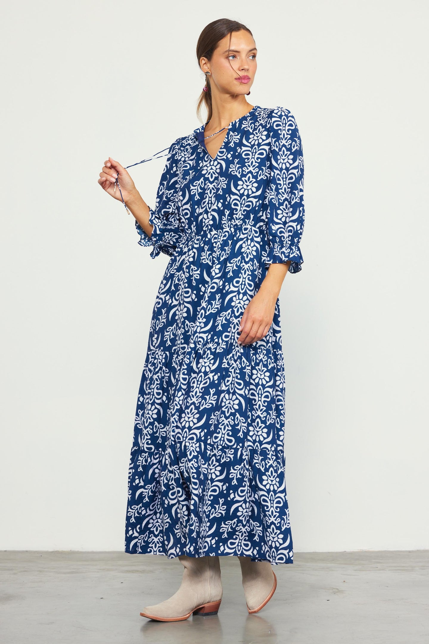 Skye Split Neck Ruffle Maxi Dress