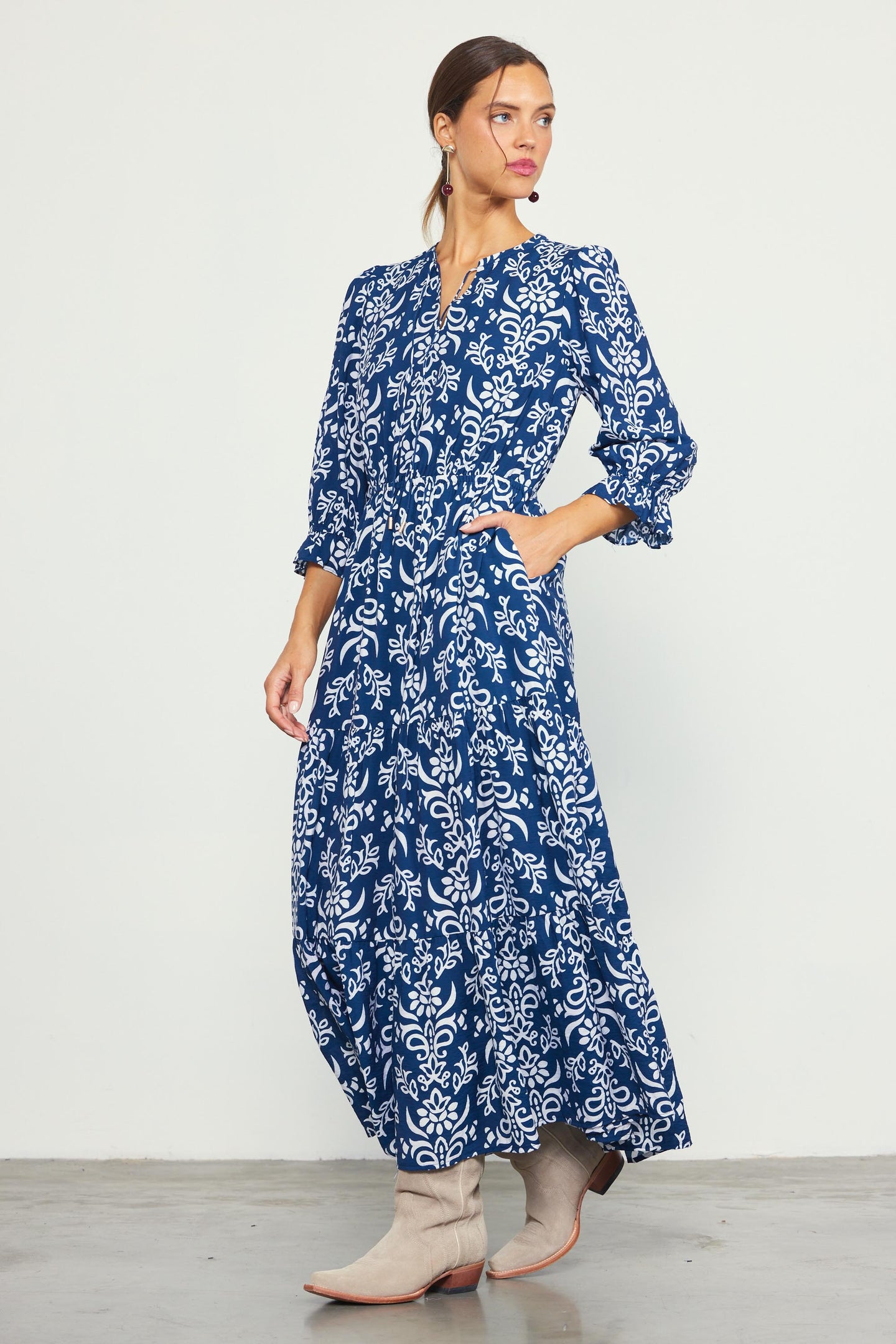 Skye Split Neck Ruffle Maxi Dress