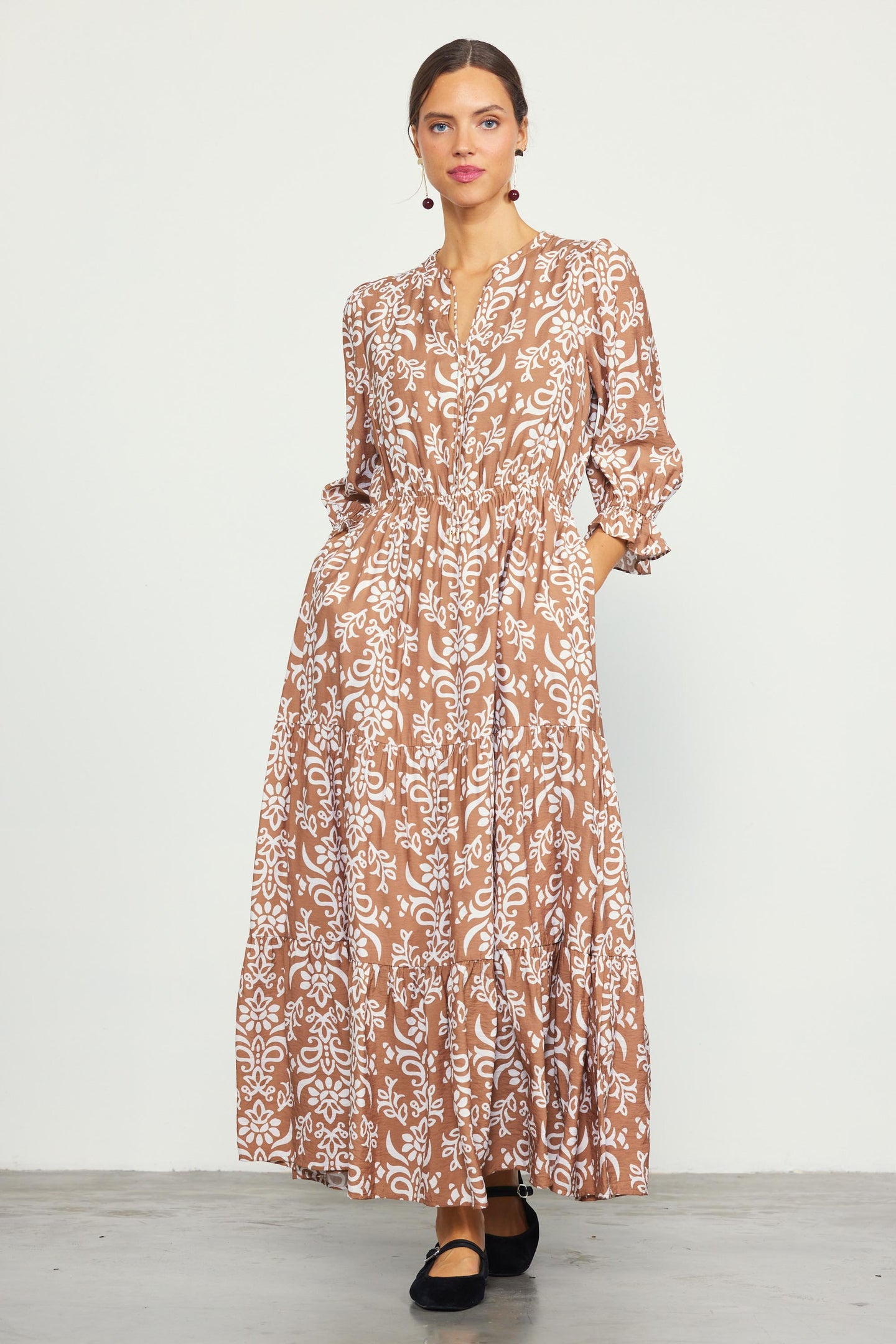 Skye Split Neck Ruffle Maxi Dress