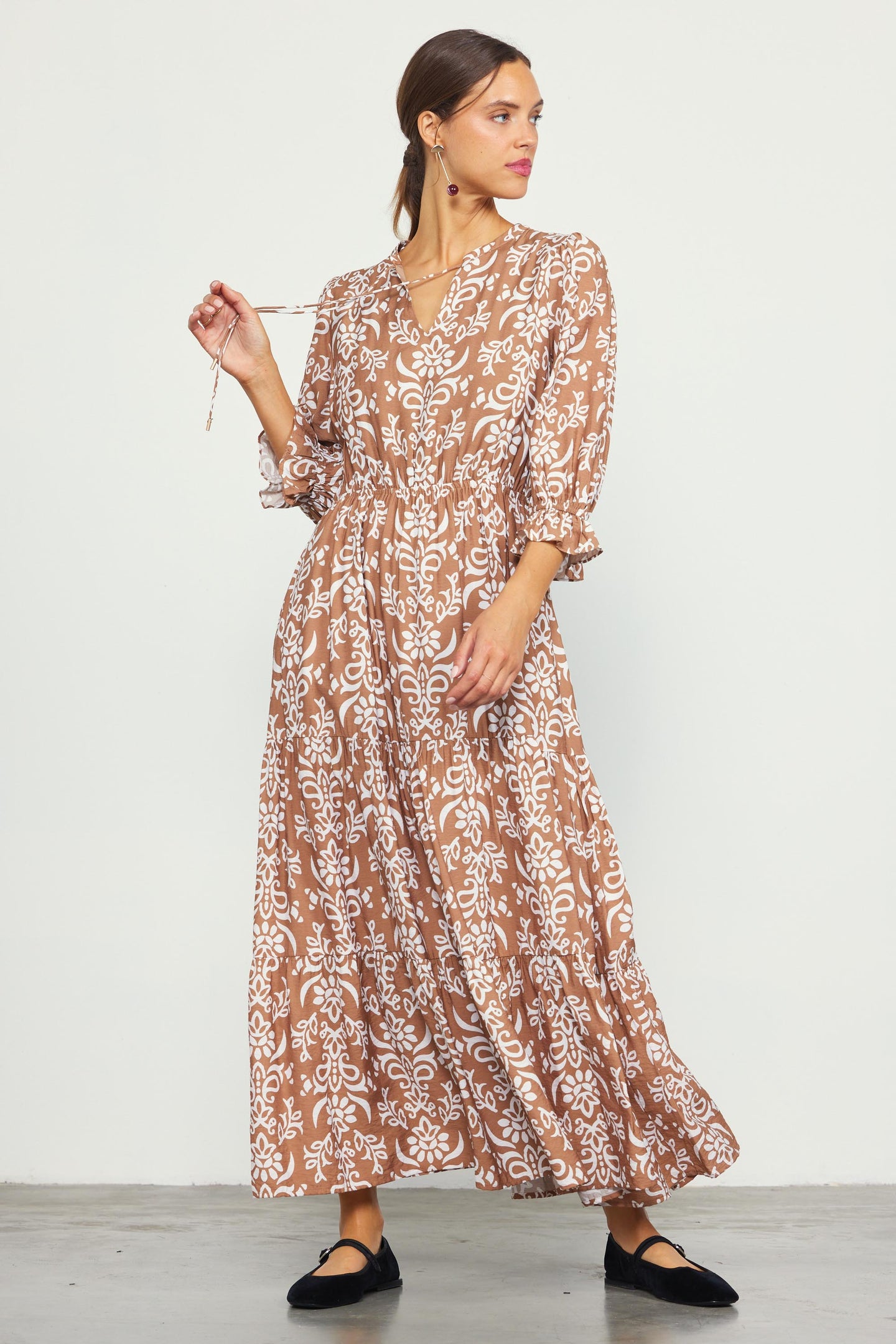 Skye Split Neck Ruffle Maxi Dress