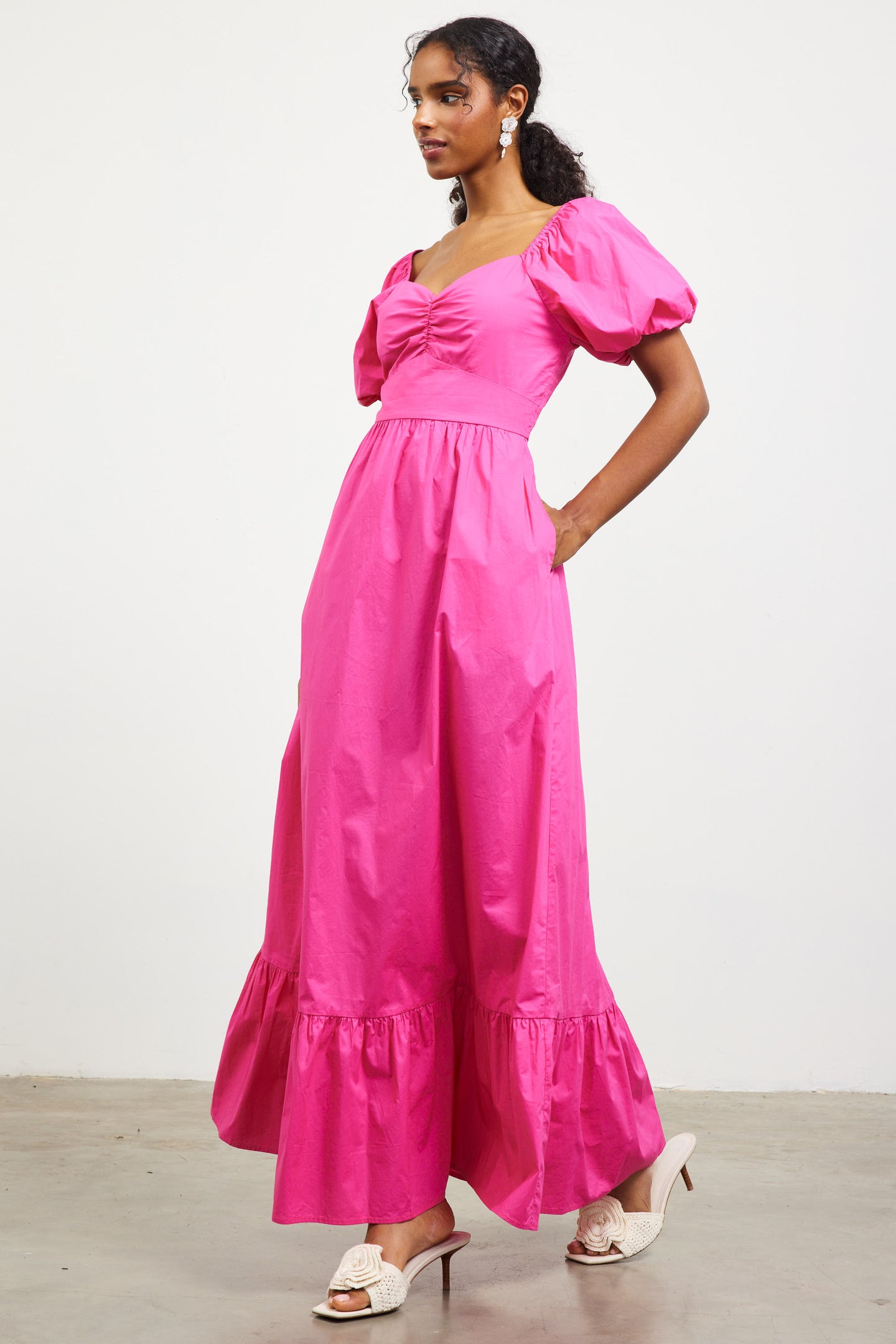 Puffed Sleeve Poplin Maxi Dress