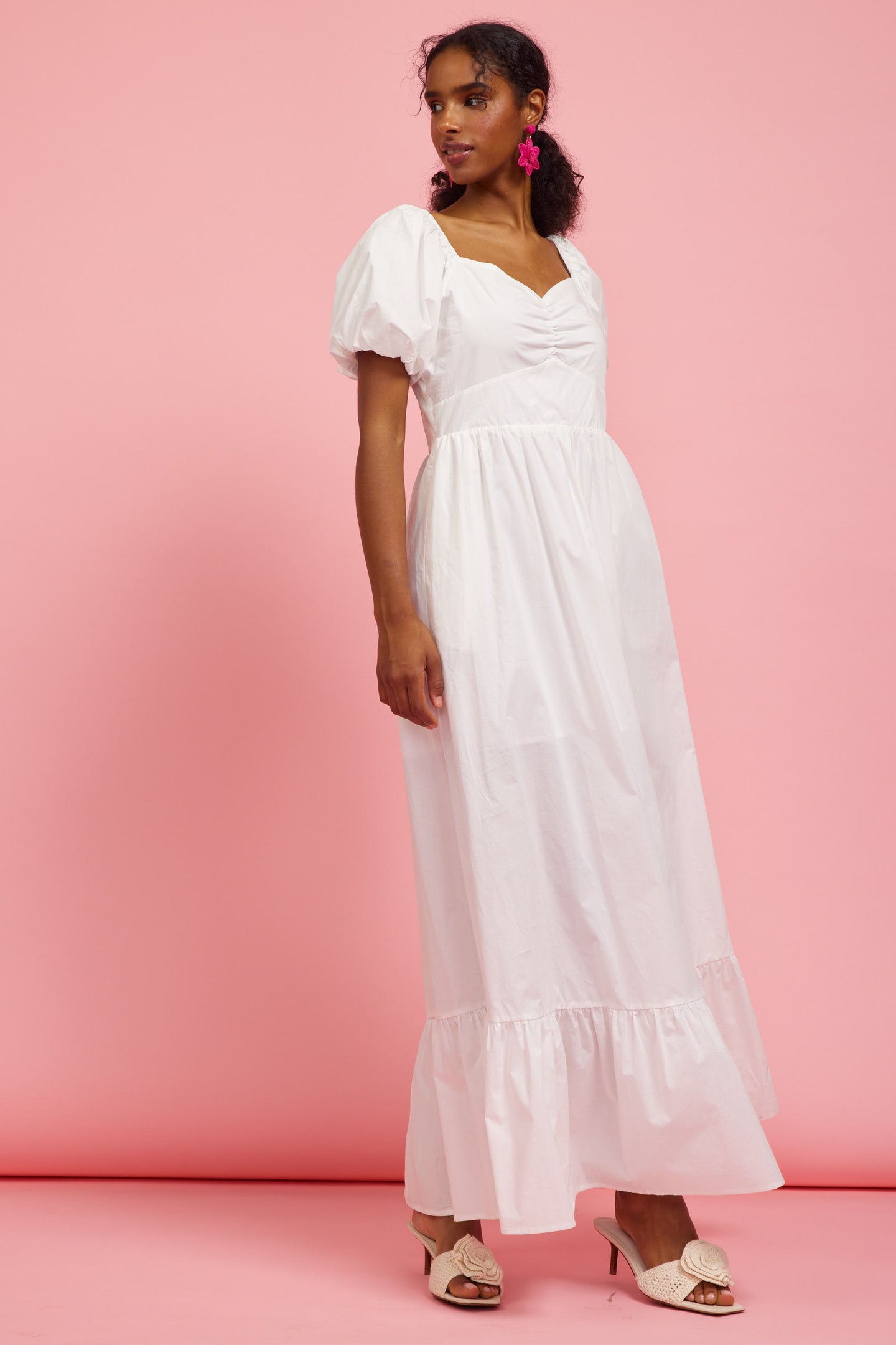 Puffed Sleeve Poplin Maxi Dress