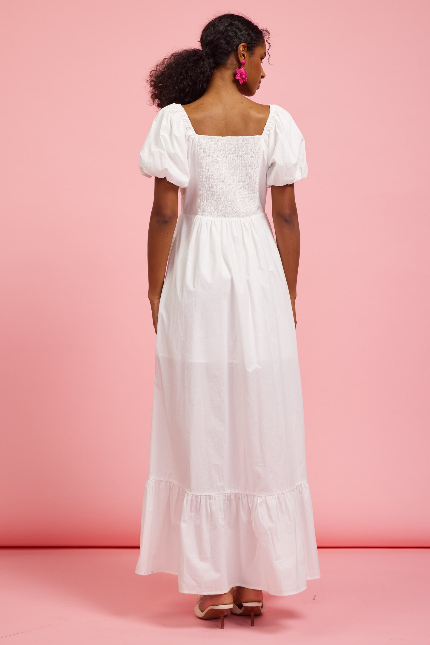 Puffed Sleeve Poplin Maxi Dress