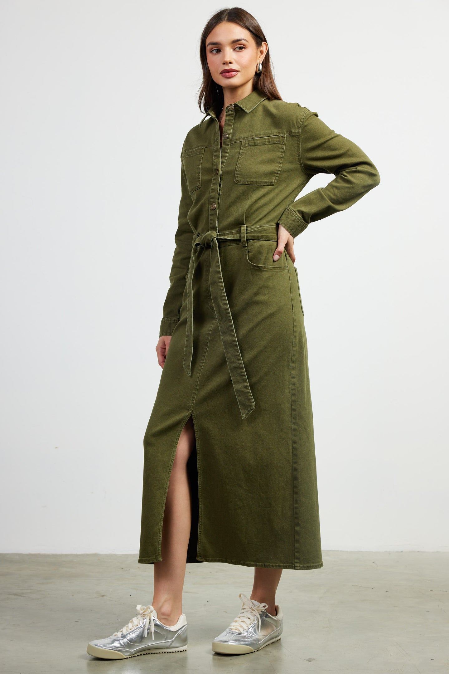 Utilitarian Detail Midi Dress