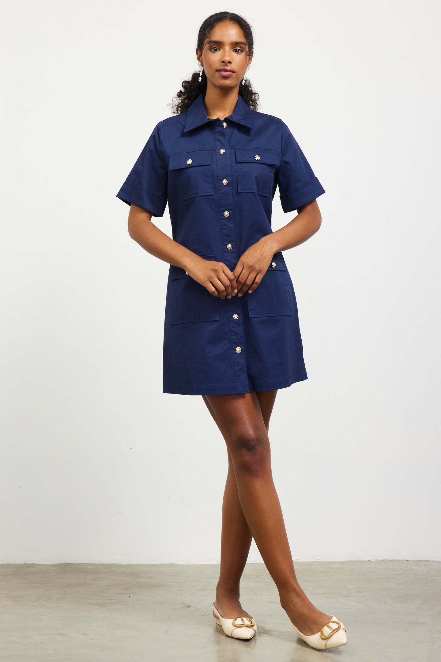 Nautical Detail Buttoned Shirt Dress