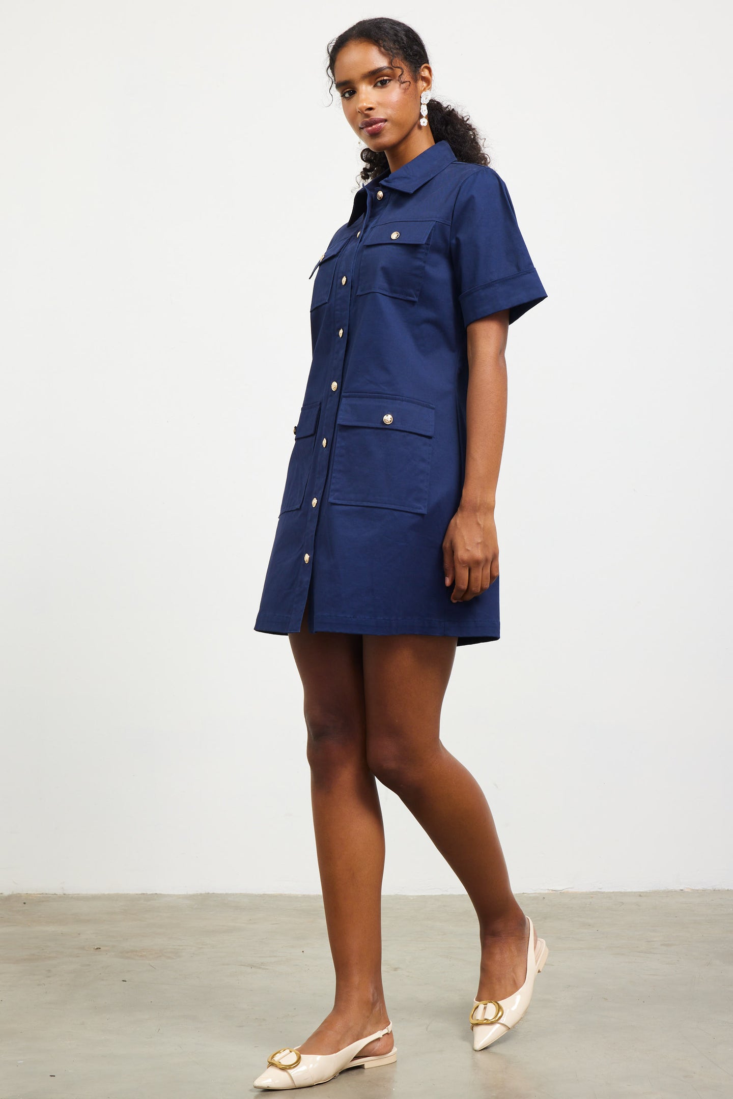 Nautical Detail Buttoned Shirt Dress