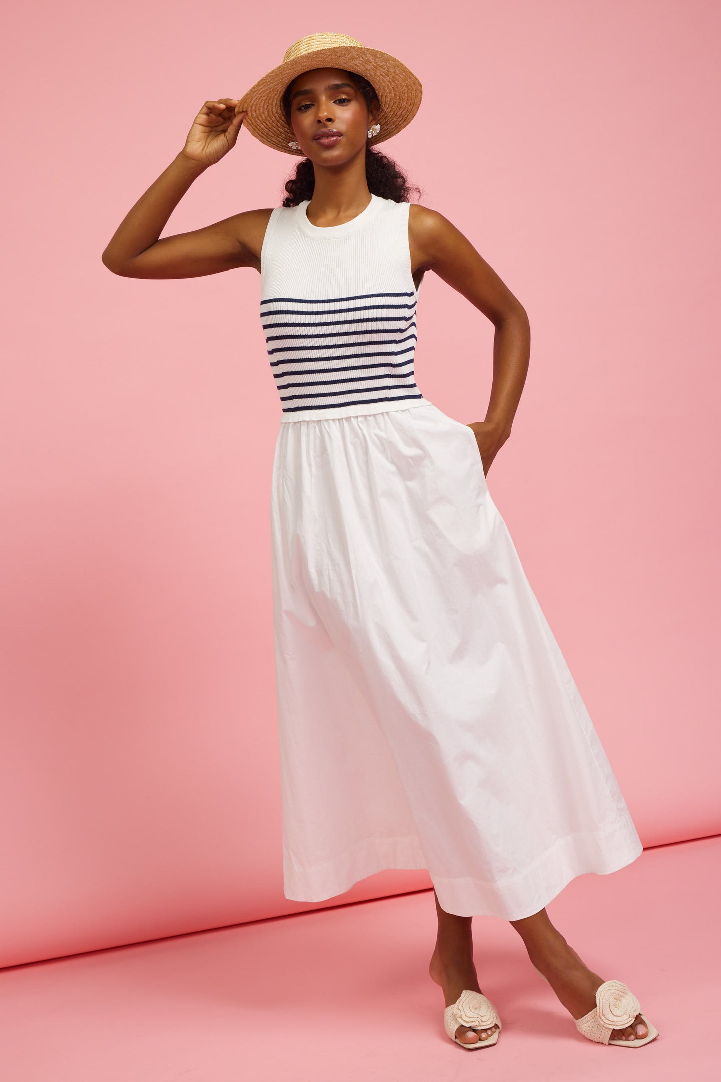 Mixed Media Nautical Midi Dress