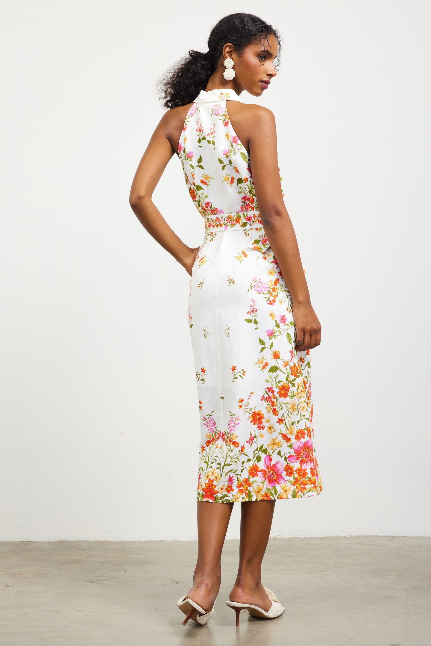 Floral Motif Sleeveless Midi Dress