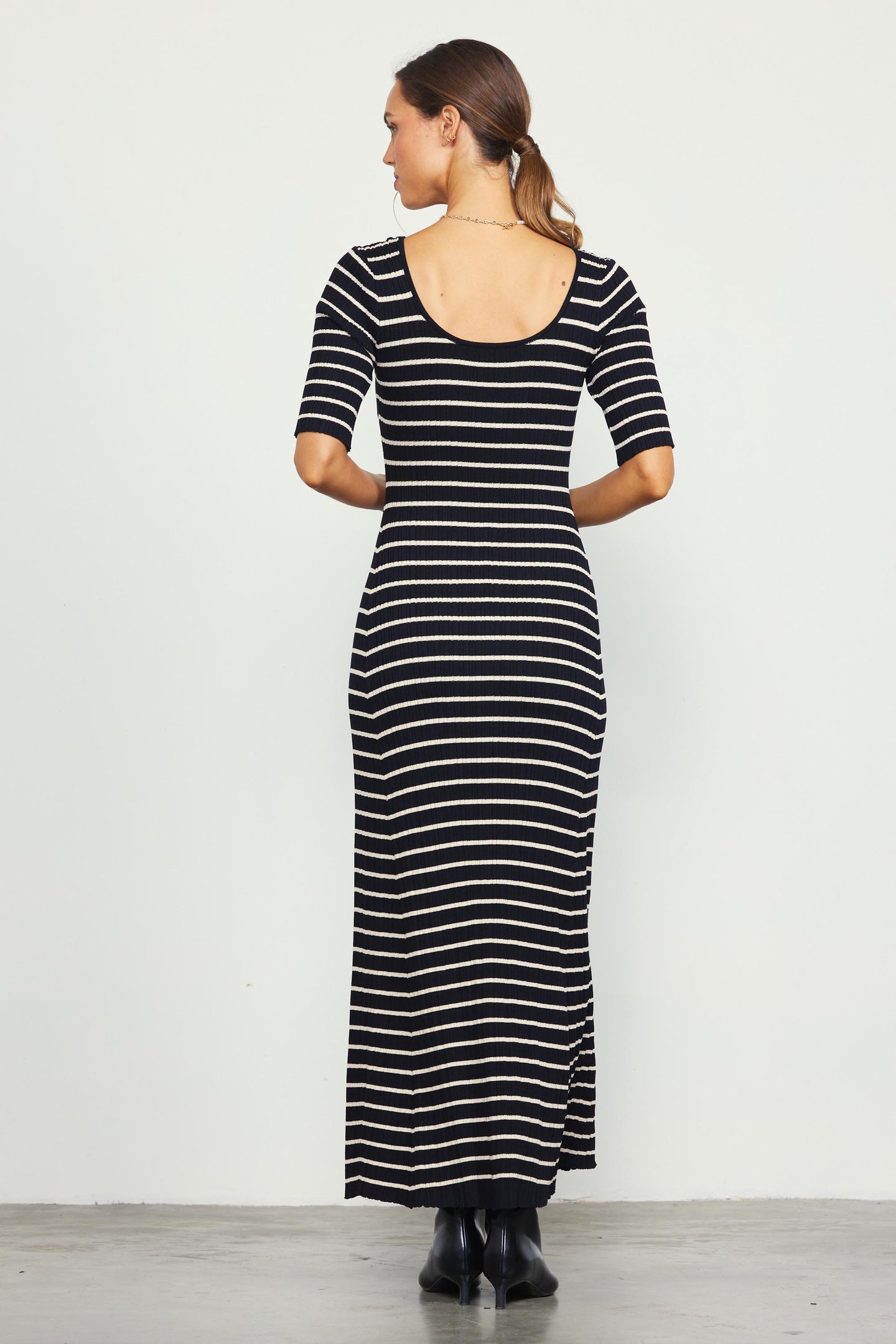 Short Sleeve Striped Knit Maxi Dress