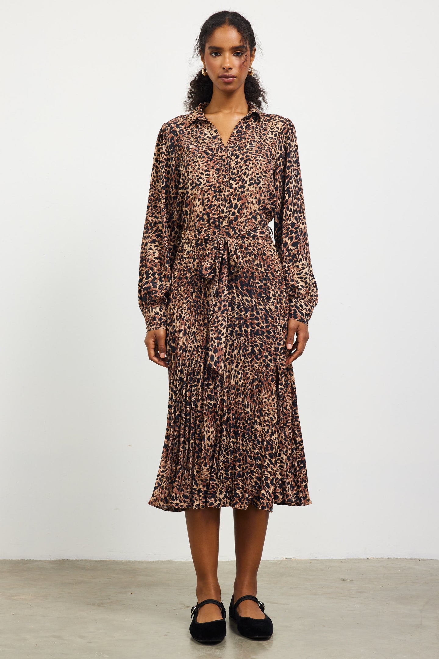 Leopard Print Shirt Midi Dress