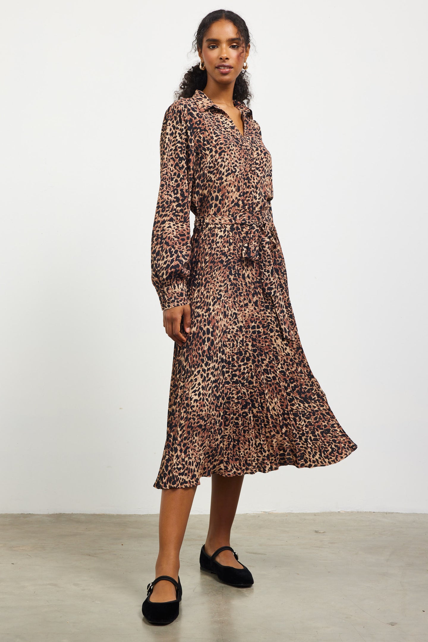 Leopard Print Shirt Midi Dress