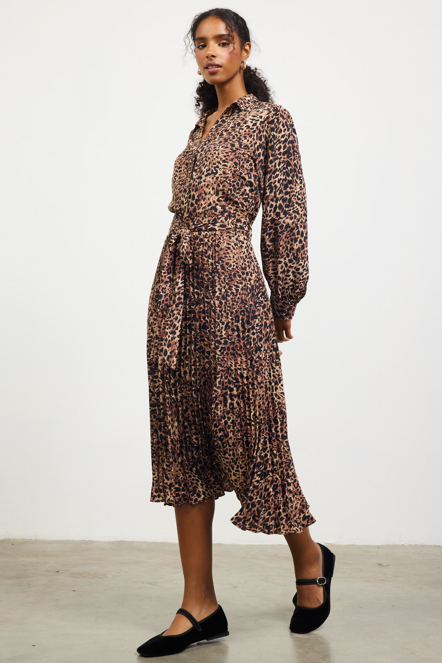 Leopard Print Shirt Midi Dress