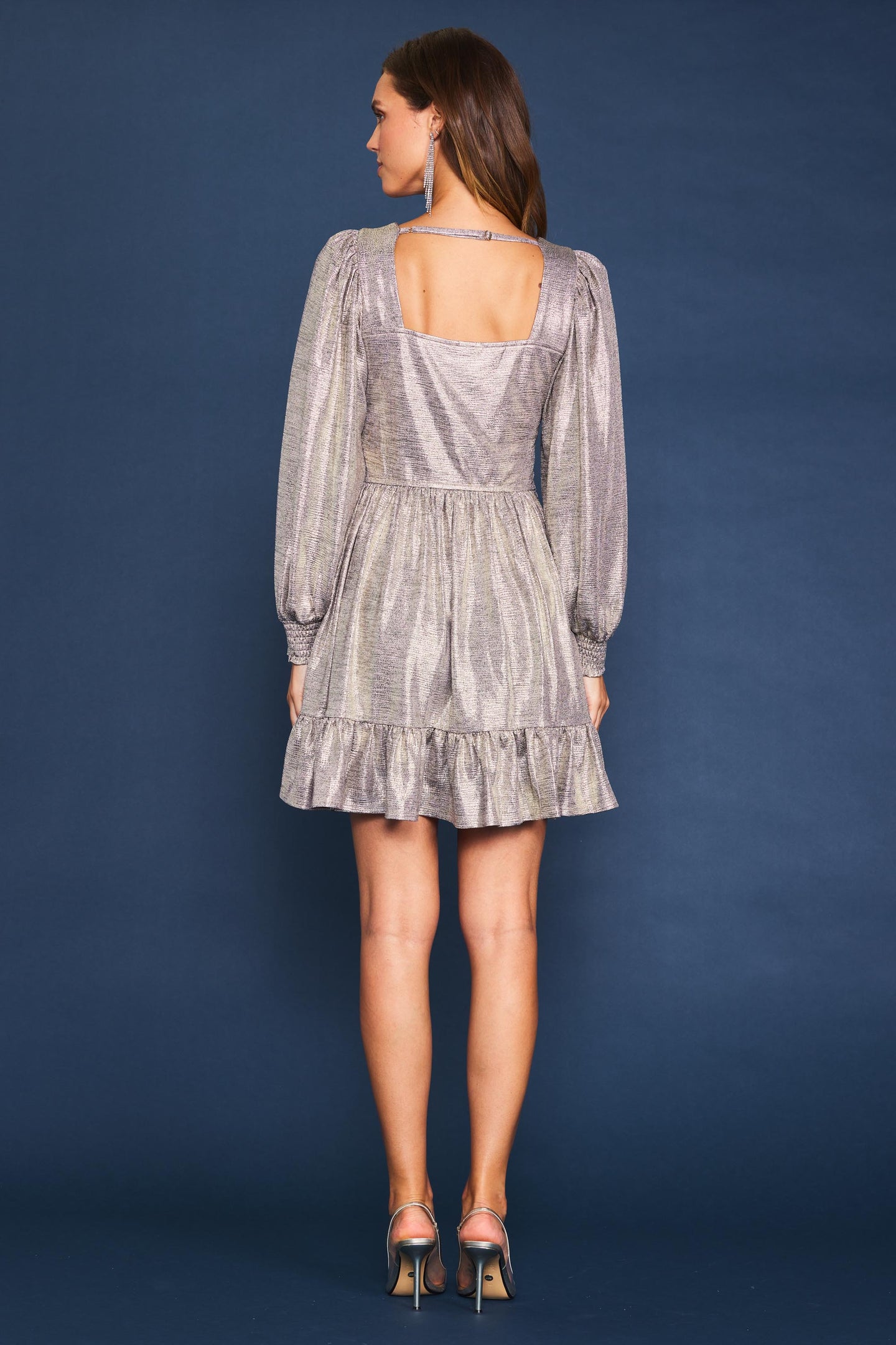 Metallic Front Twist Mini Dress