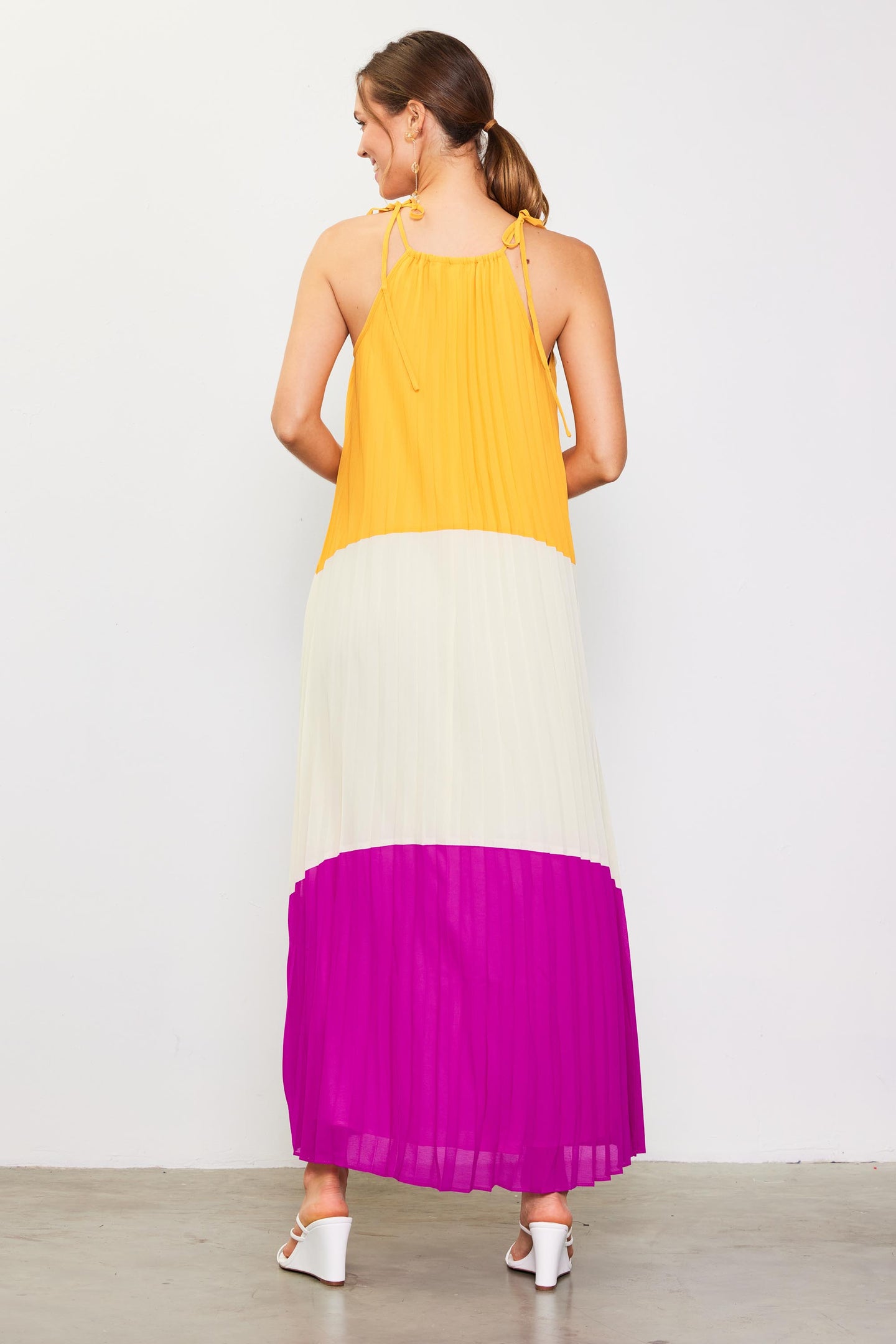 Pleated Color Block Maxi Dress