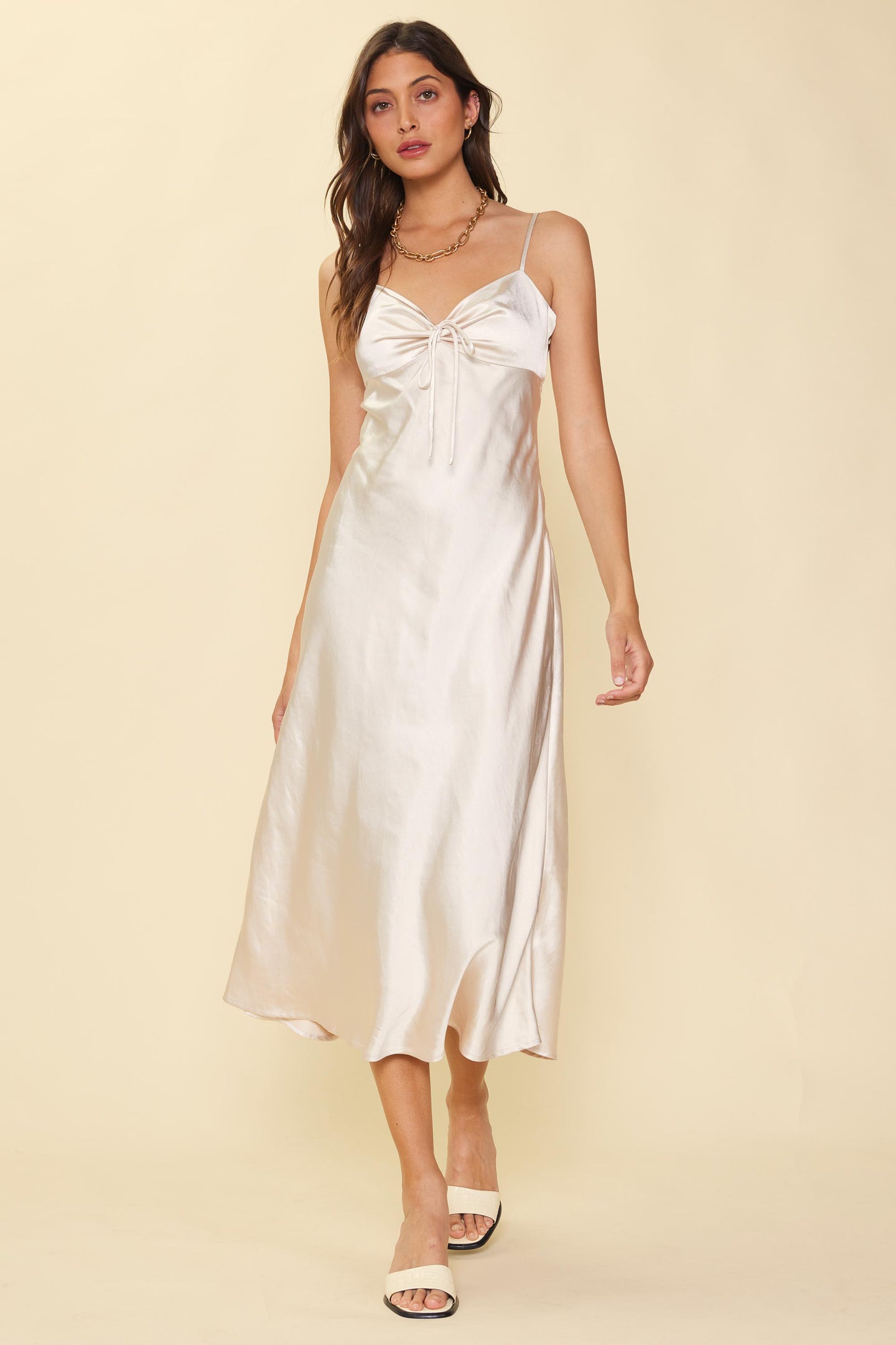 Satin Tie Front Slip Dress