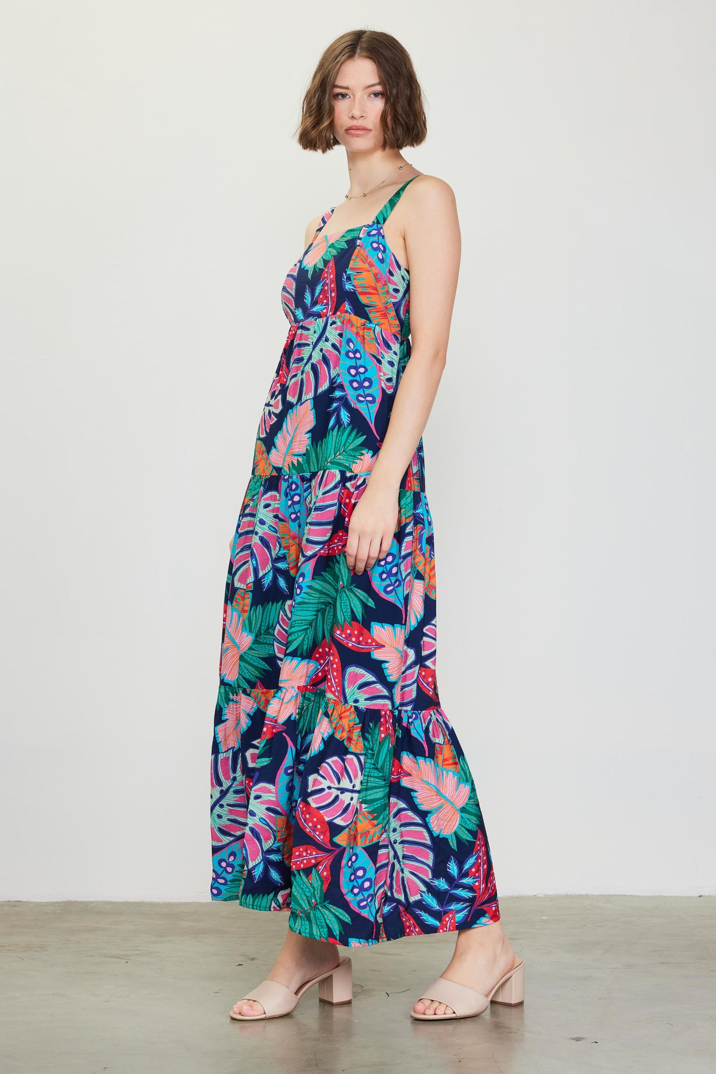 Ula Tropical Print Tiered Maxi Dress