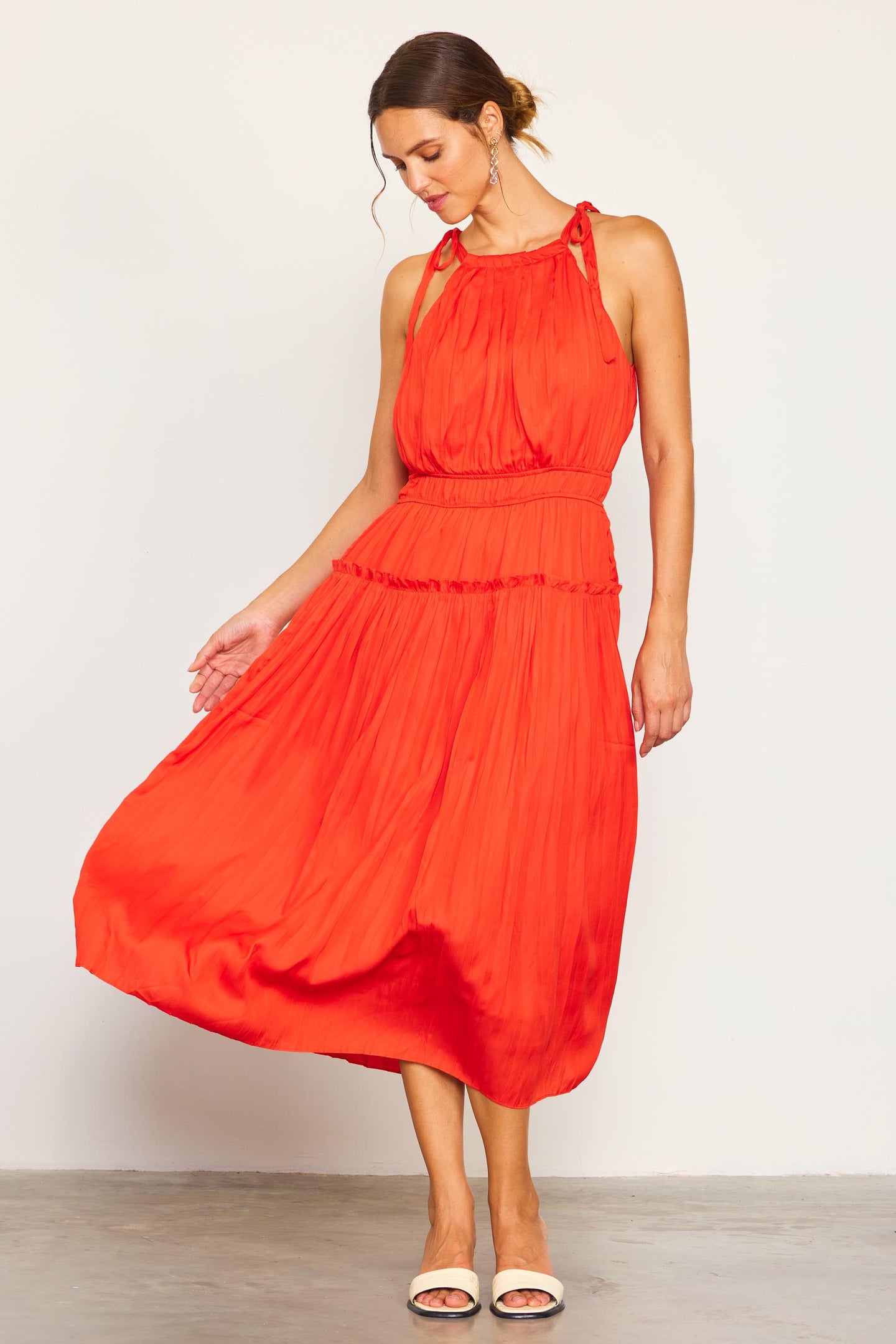 Pleated Halter Midi Dress