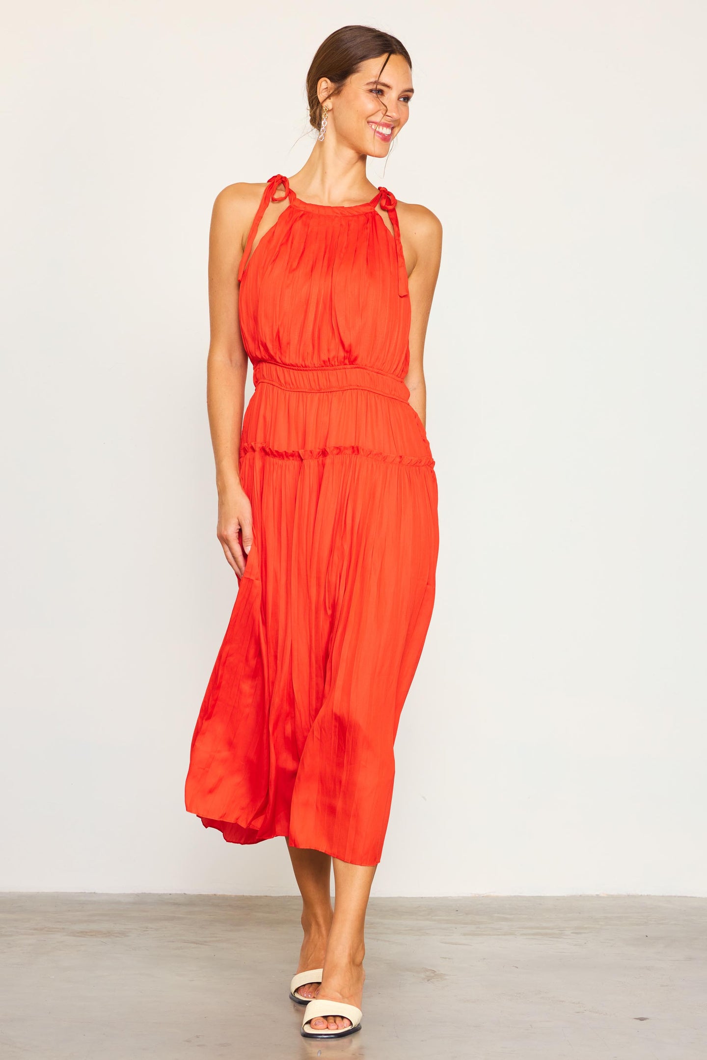 Pleated Halter Midi Dress