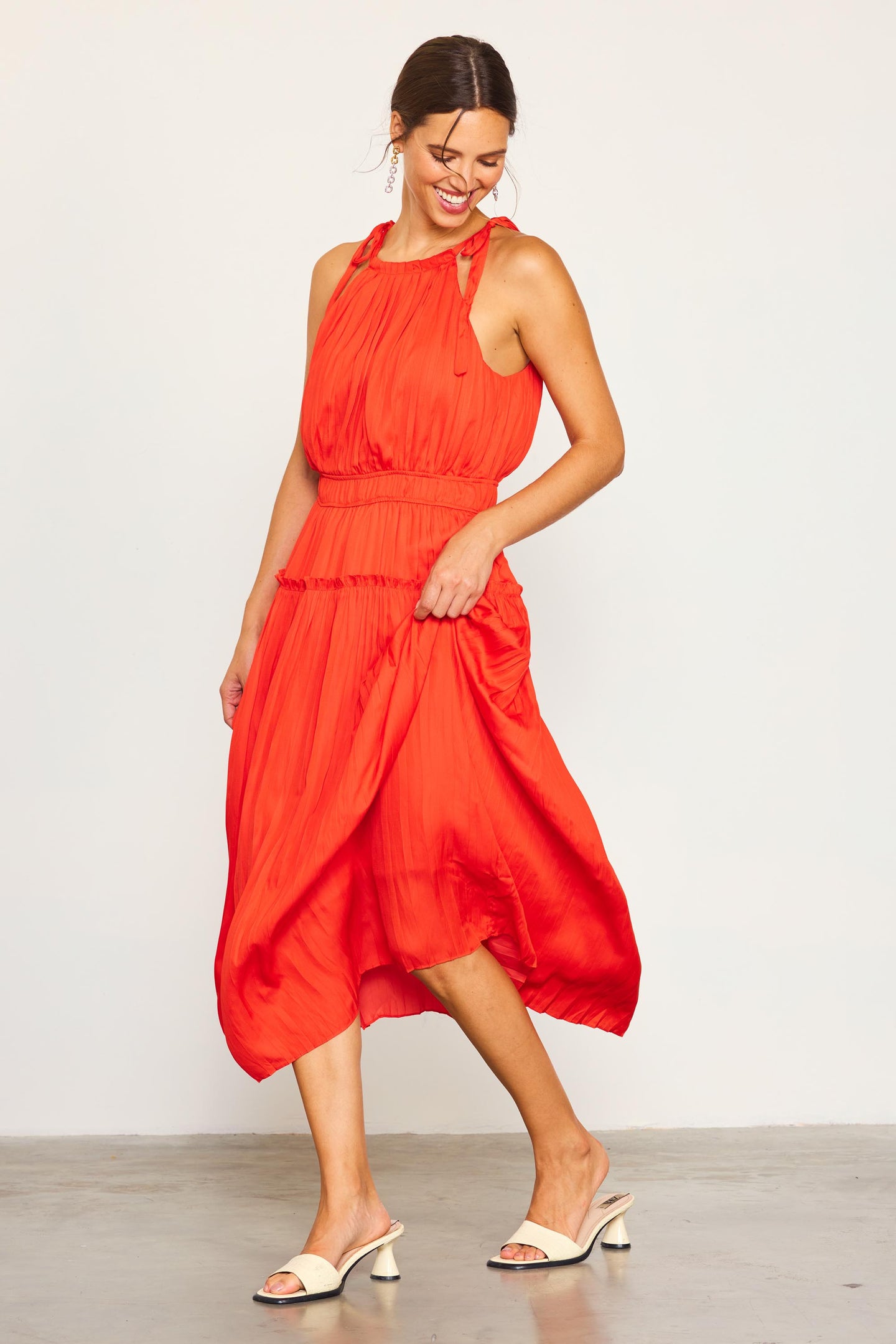 Pleated Halter Midi Dress