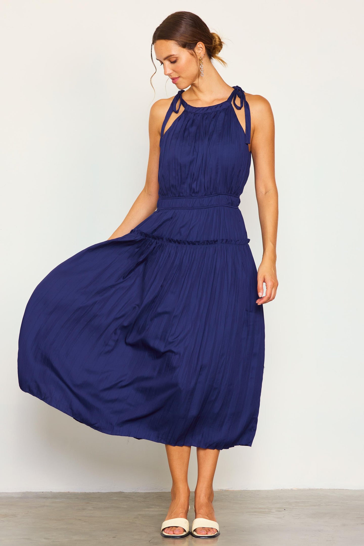 Pleated Halter Midi Dress