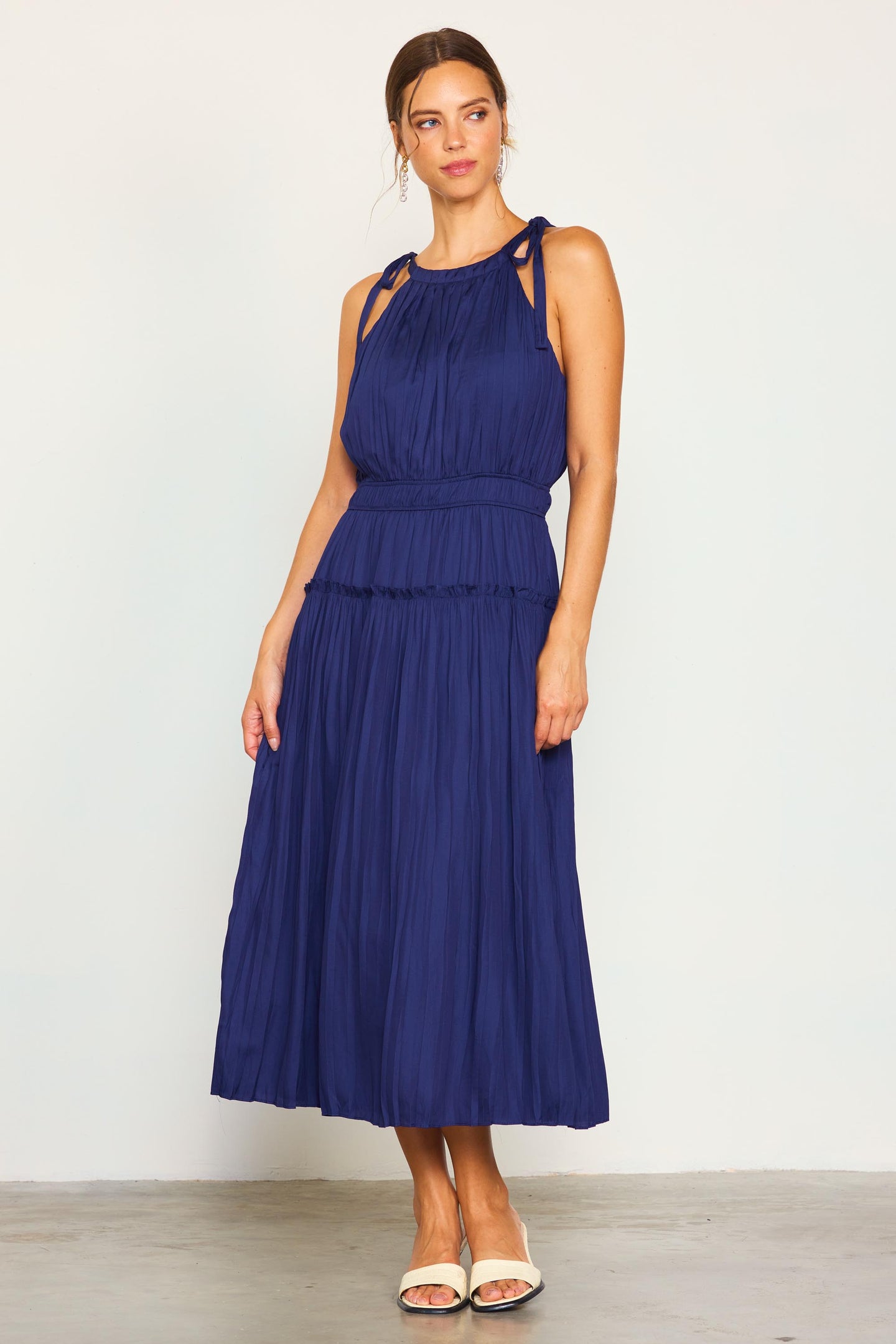 Pleated Halter Midi Dress