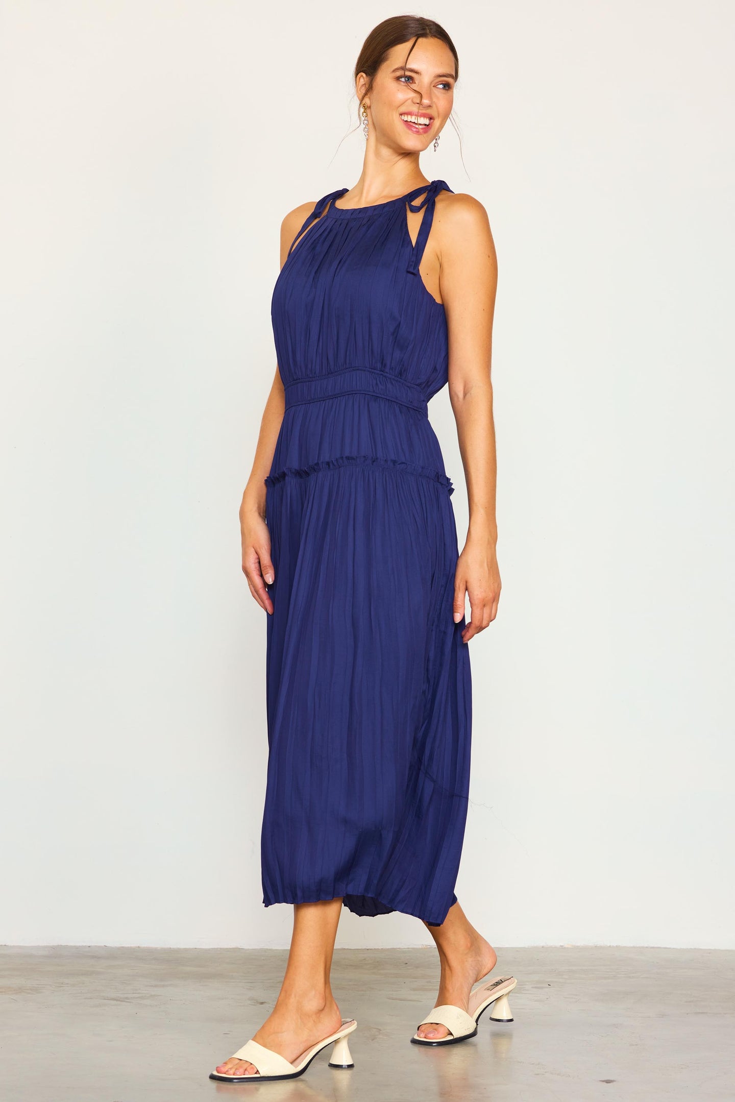 Pleated Halter Midi Dress