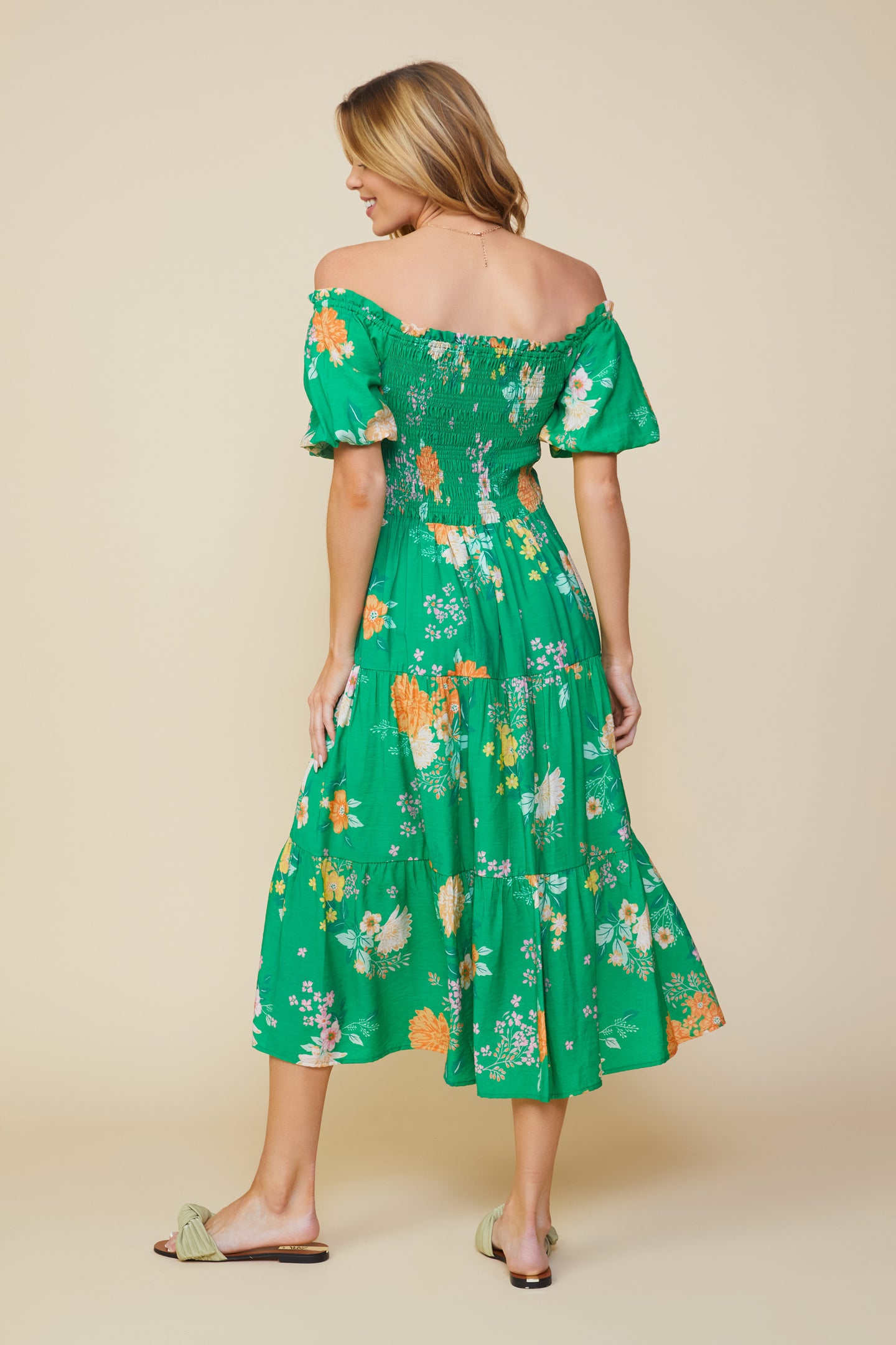 Fleur Print Off Shoulder Midi Dress