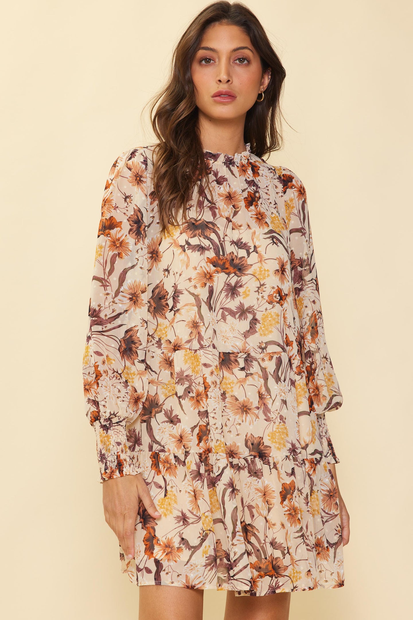 Poppy Motif Mock Neck Dress